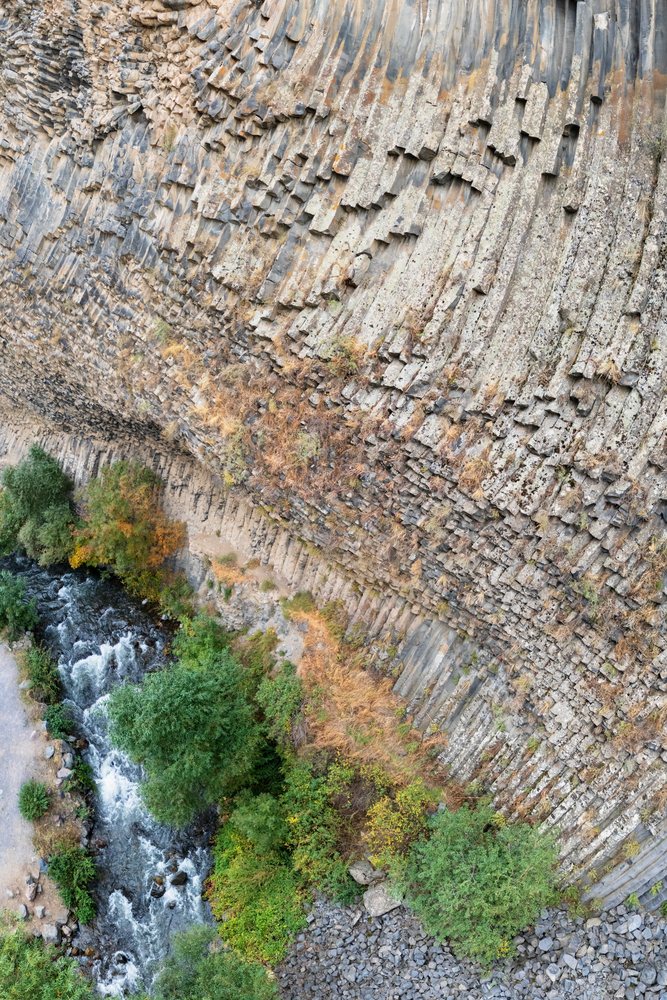 Basalt columns at Garni Gorge with azat river