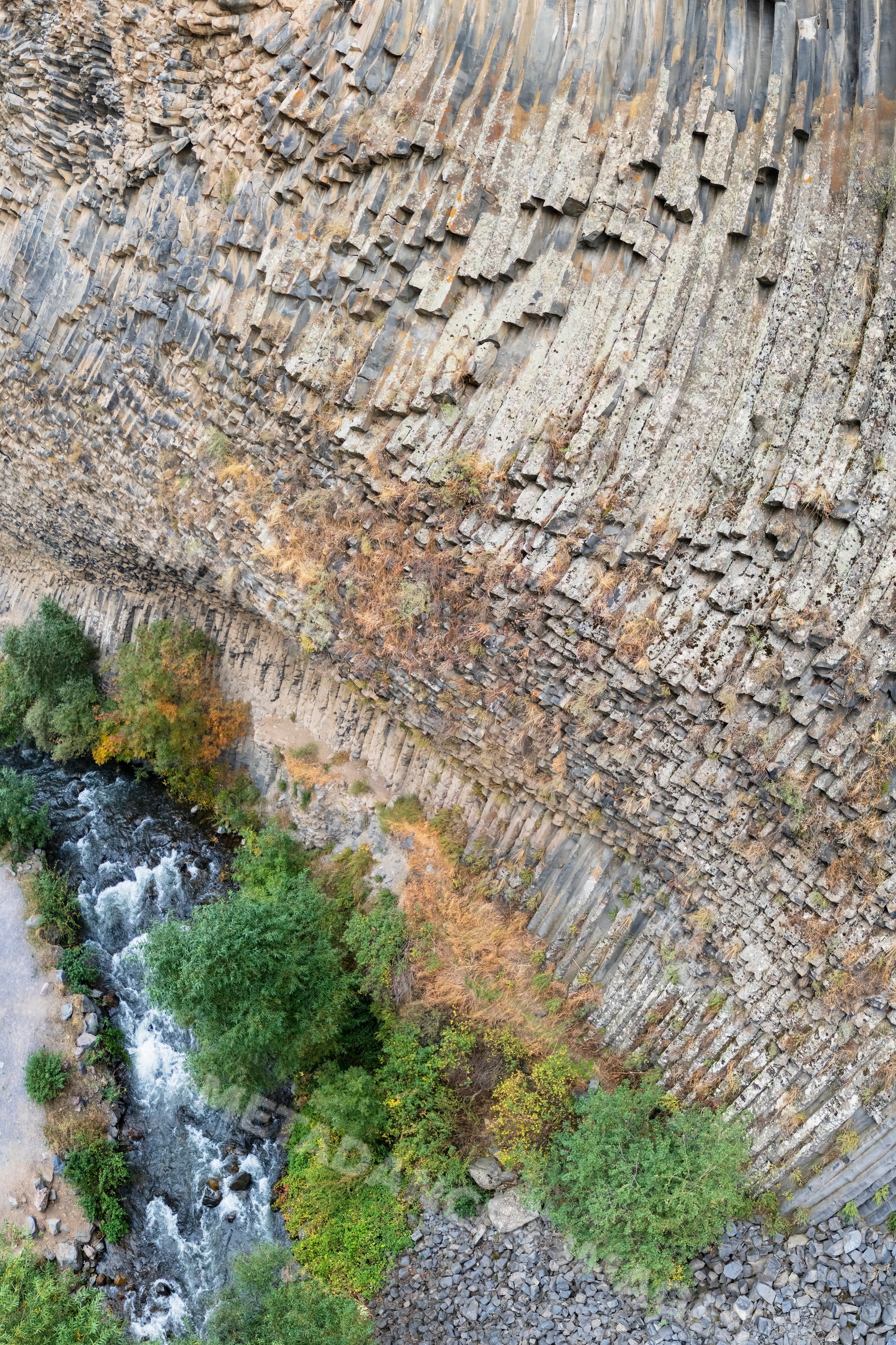 Basalt columns at Garni Gorge with azat river