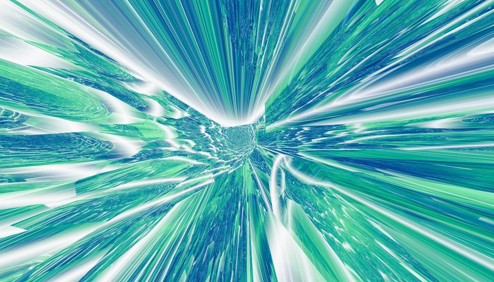 Abstract digital artwork with blue and green dynamic motion blur