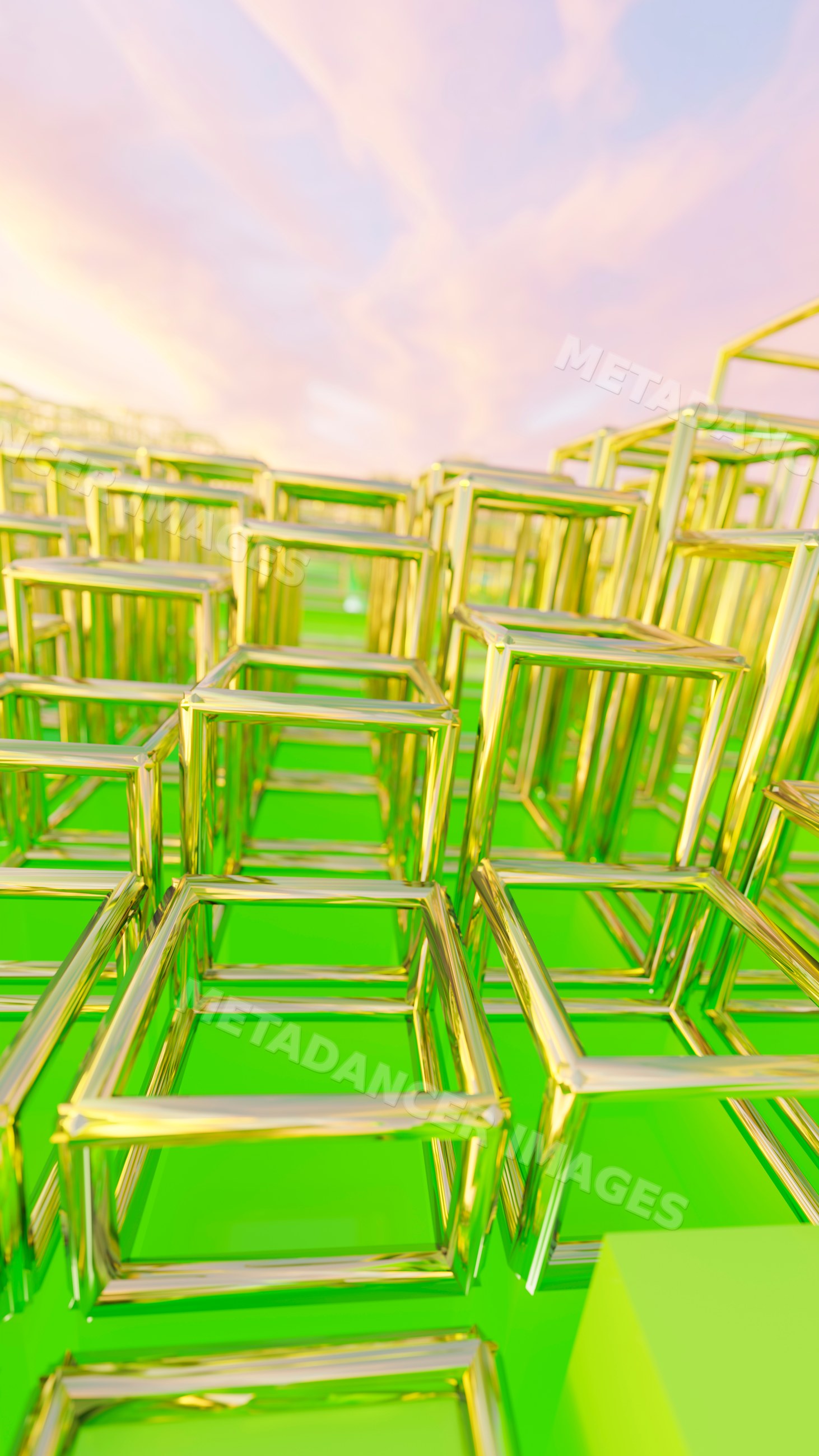 Golden metal cubes arranged