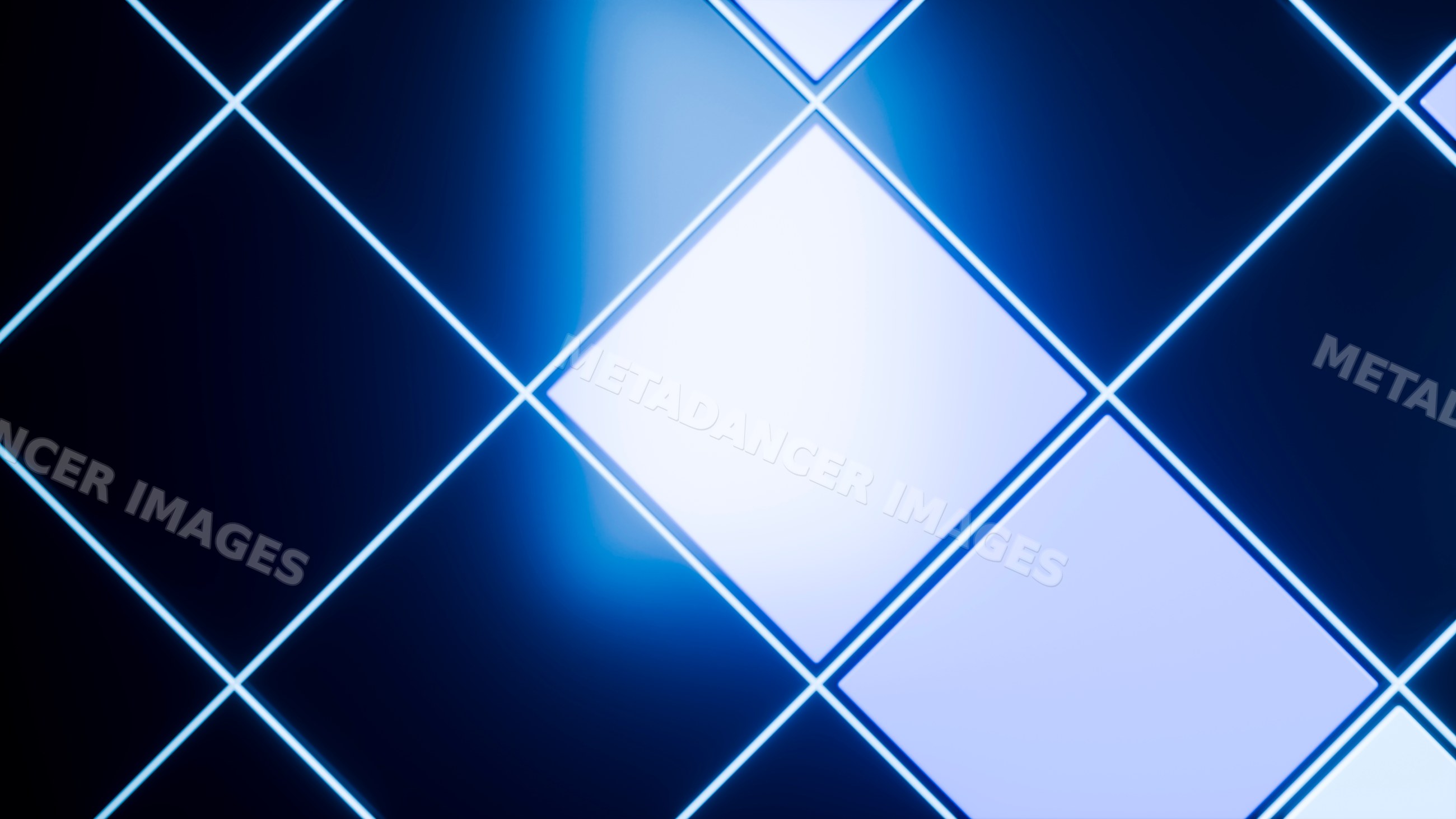 Glowing blue geometric squares with neon light pattern
