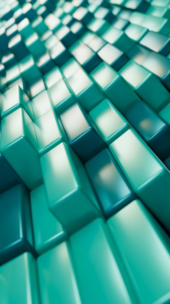 Abstract 3d teal and blue rectangular blocks in geometric pattern