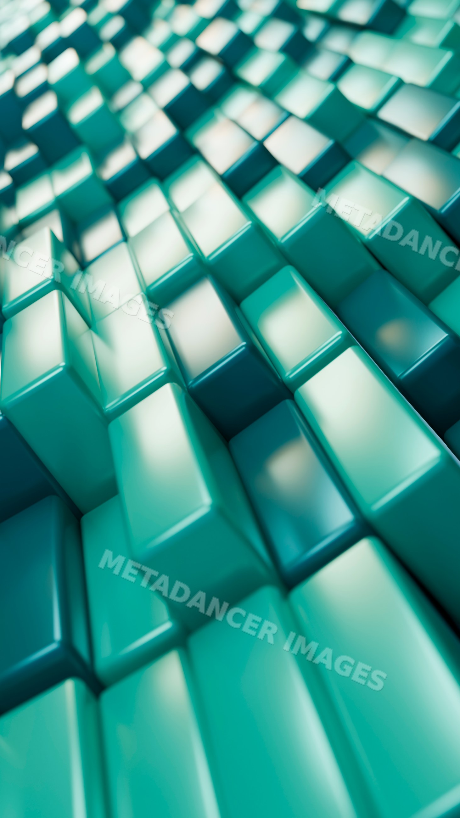 Abstract 3d teal and blue rectangular blocks in geometric pattern