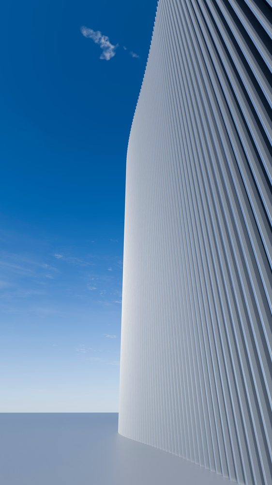 Modern building with curved vertical lined facade