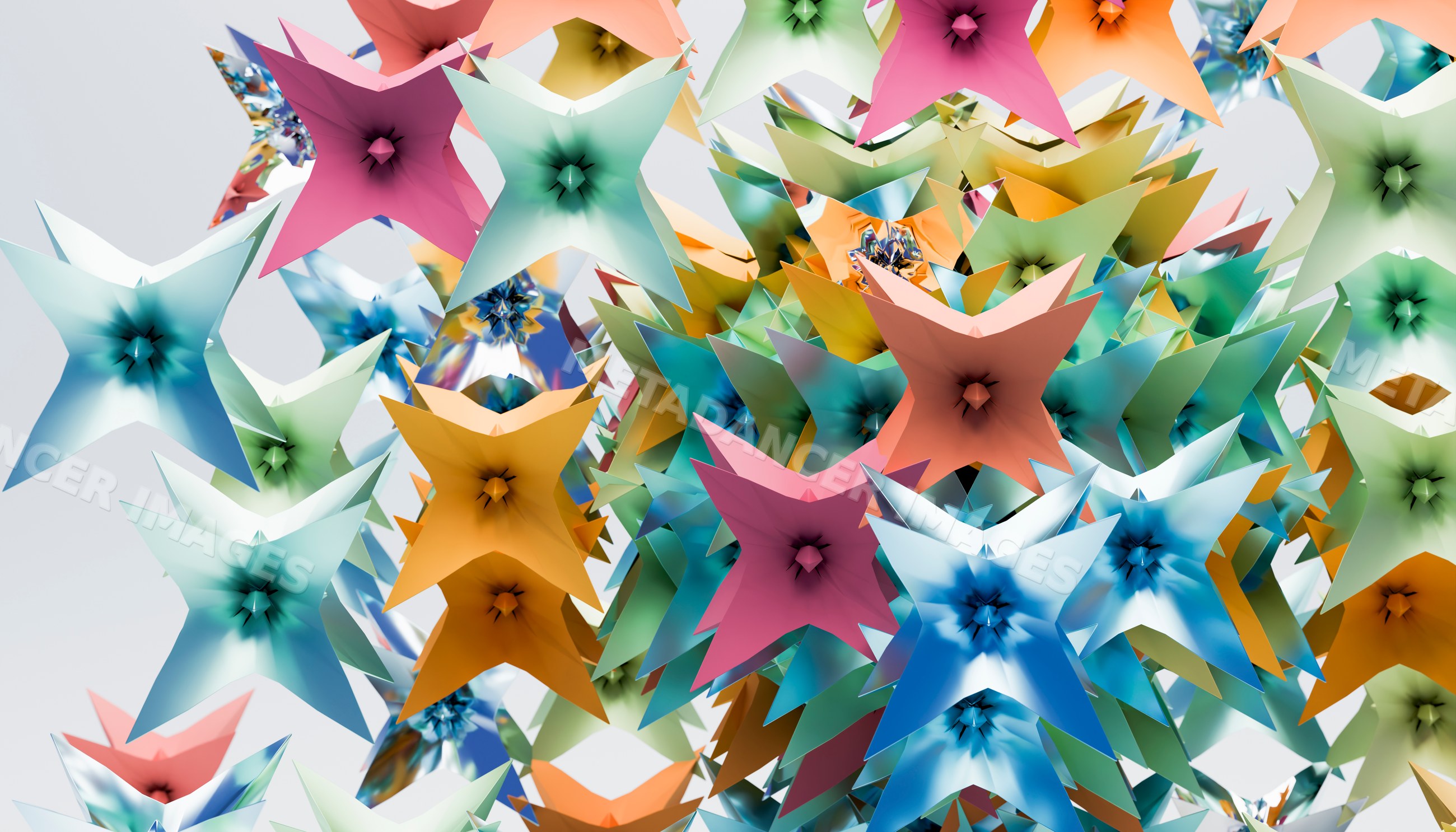Colorful abstract 3d rendering of overlapping star shapes