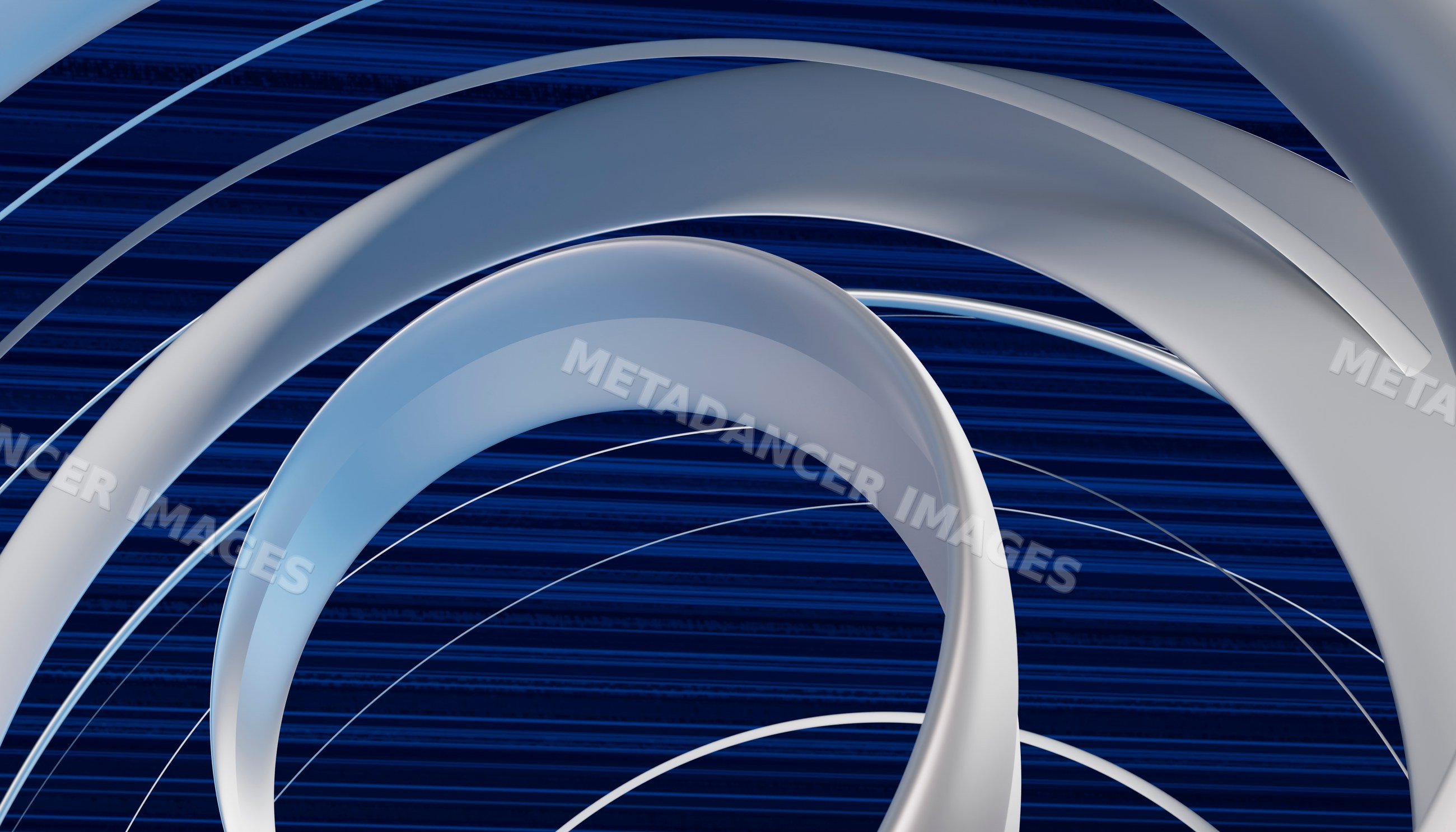 White curved tubular rings in abstract digital composition
