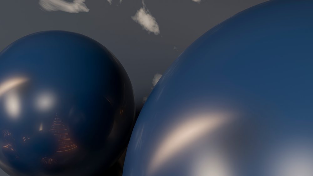 Blue shiny balloons with reflective surfaces
