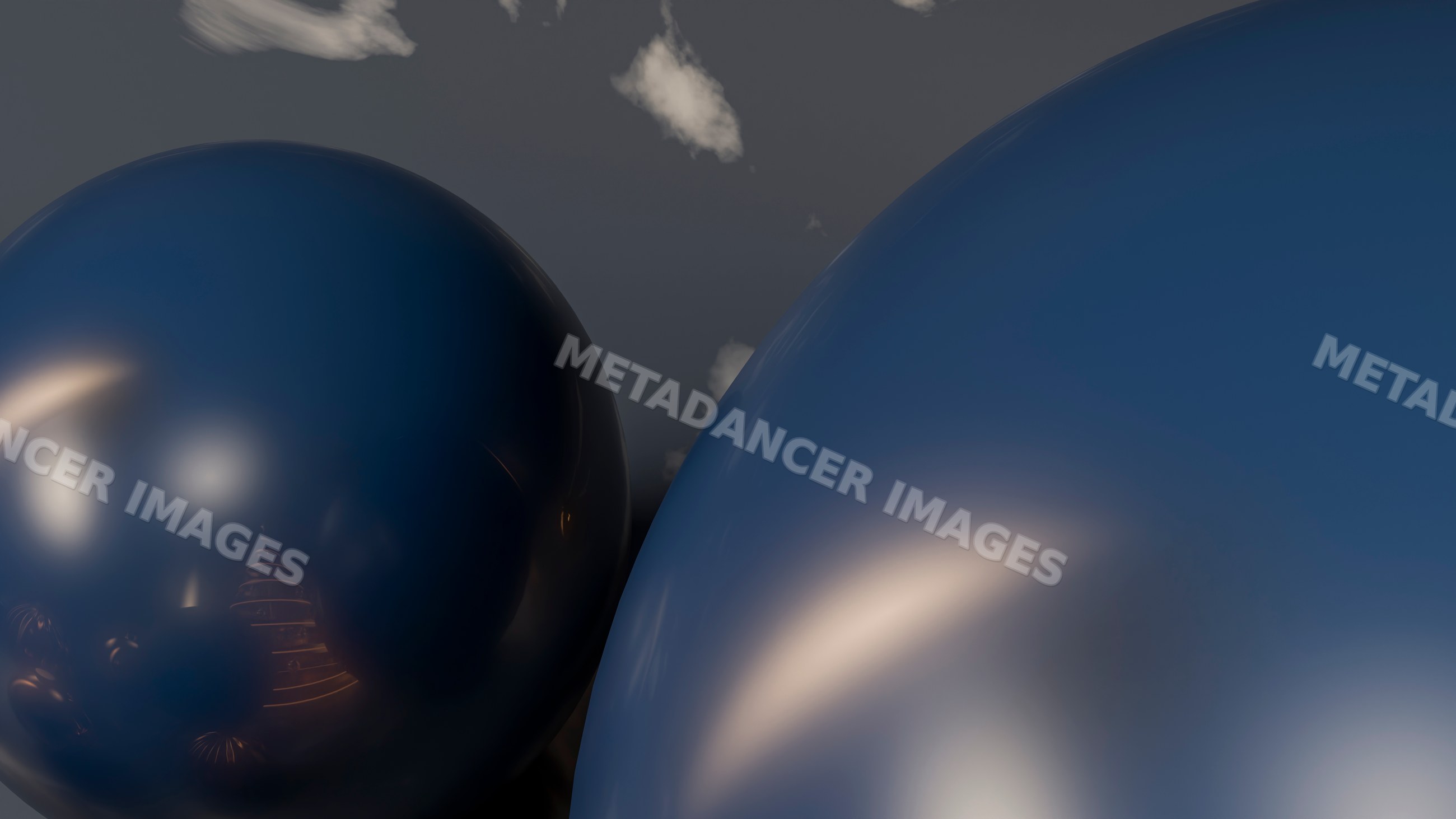 Blue shiny balloons with reflective surfaces