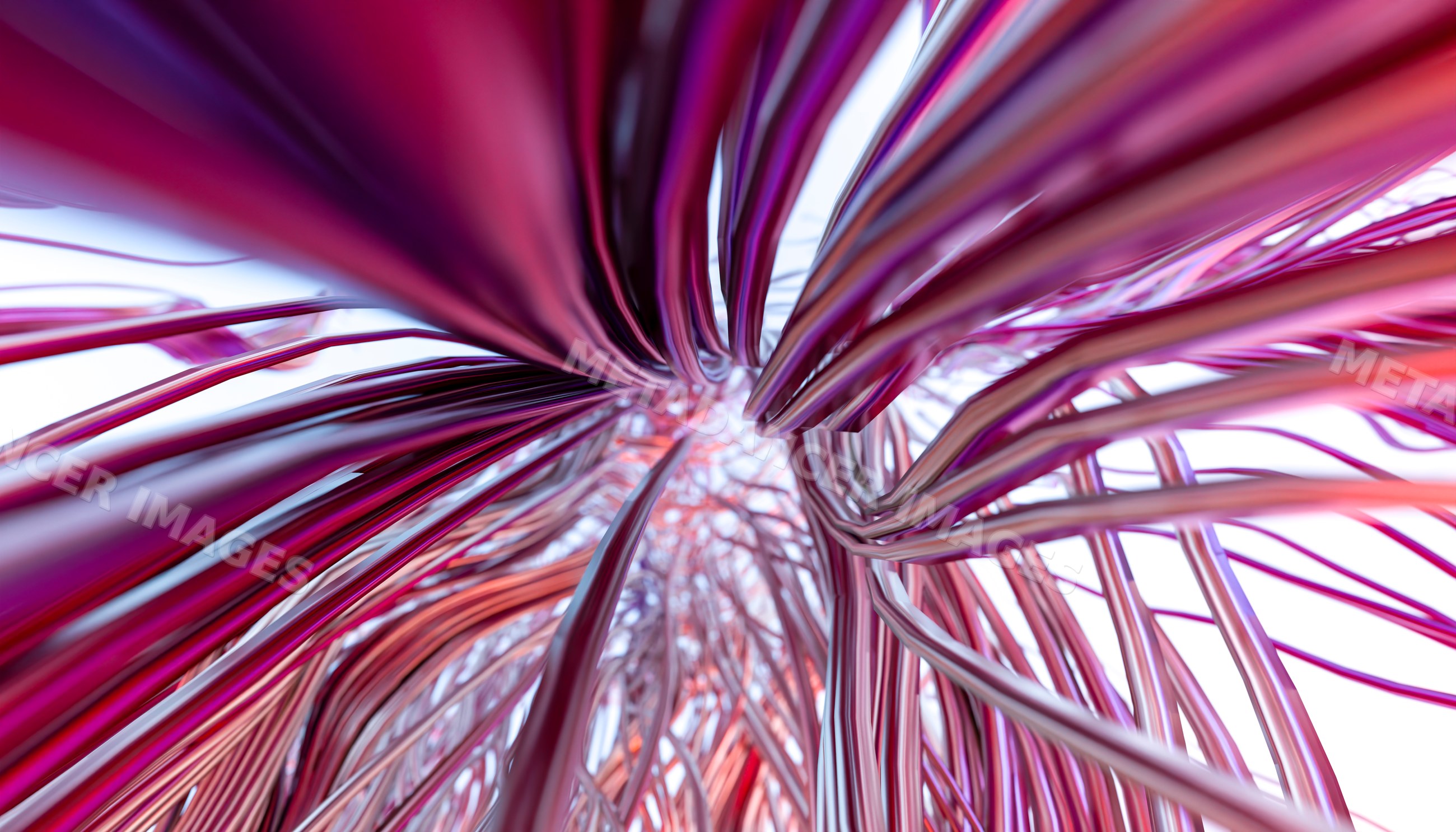 Closeup of colorful abstract metallic wires twisted in a 3d render