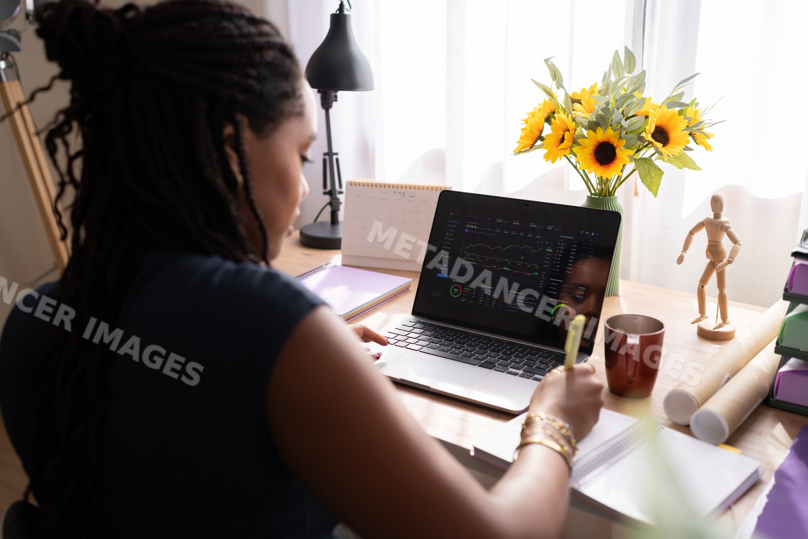 A black African American woman works