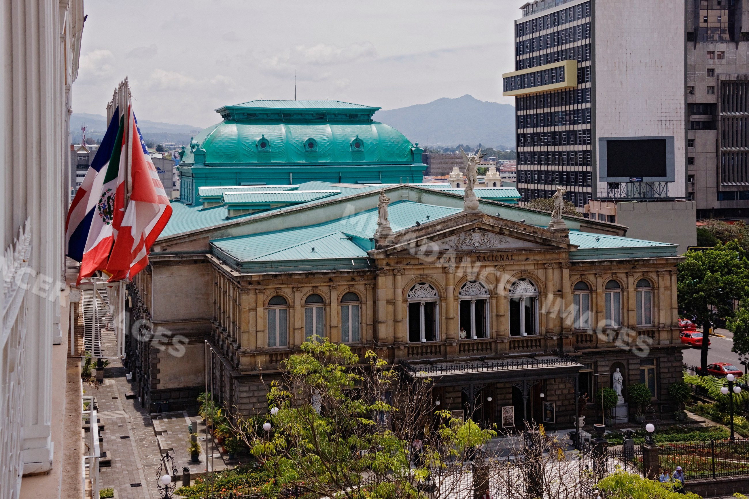 National theatre historic building with green roof costa rica