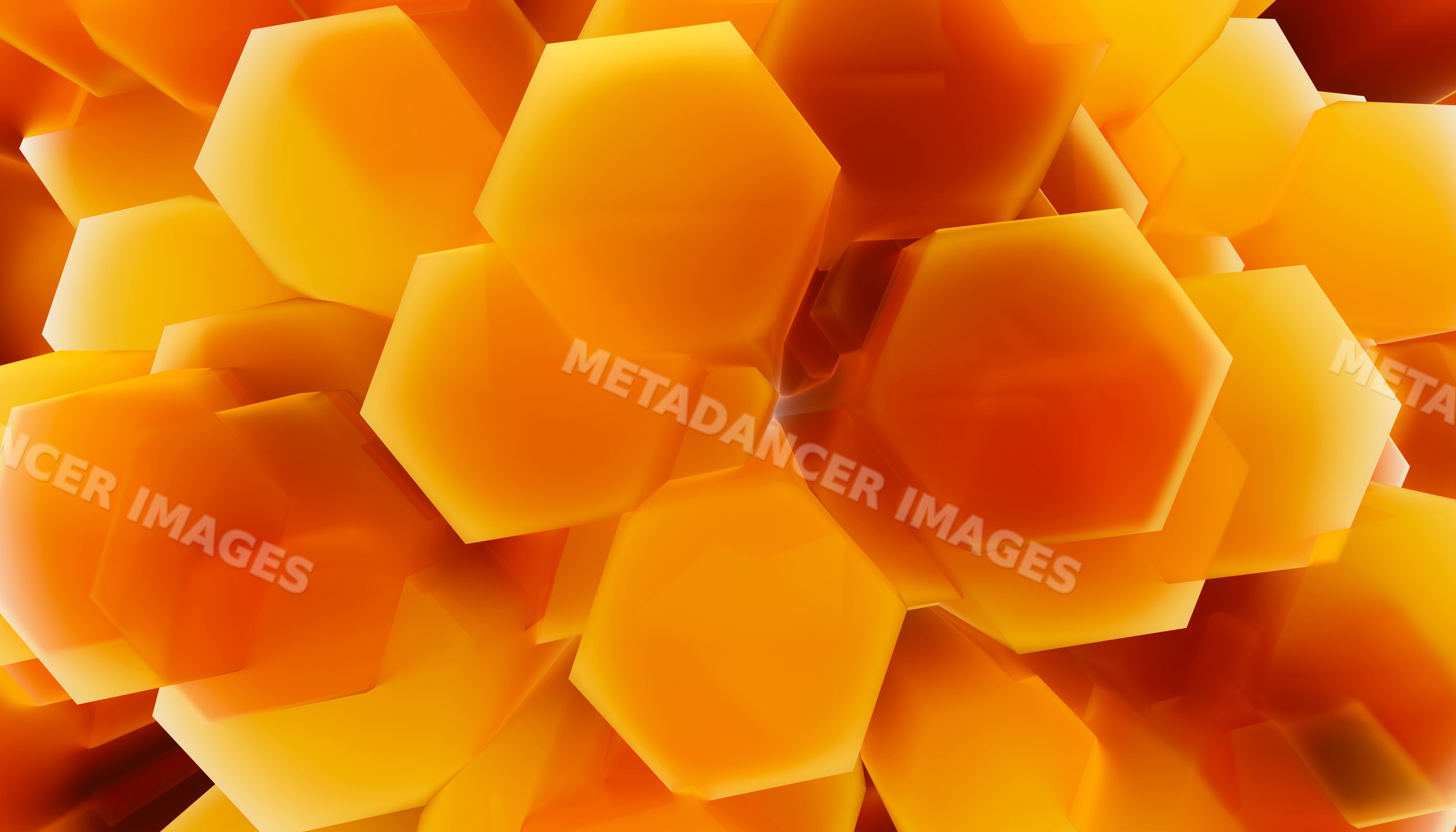 Abstract 3d rendering of glowing orange hexagonal shapes