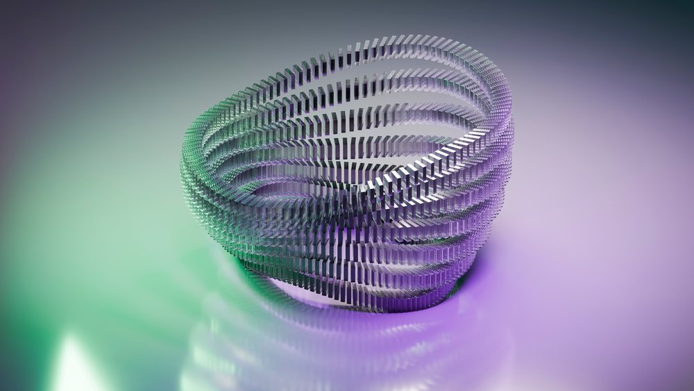 Abstract 3d metallic spiral sculpture with colorful gradient