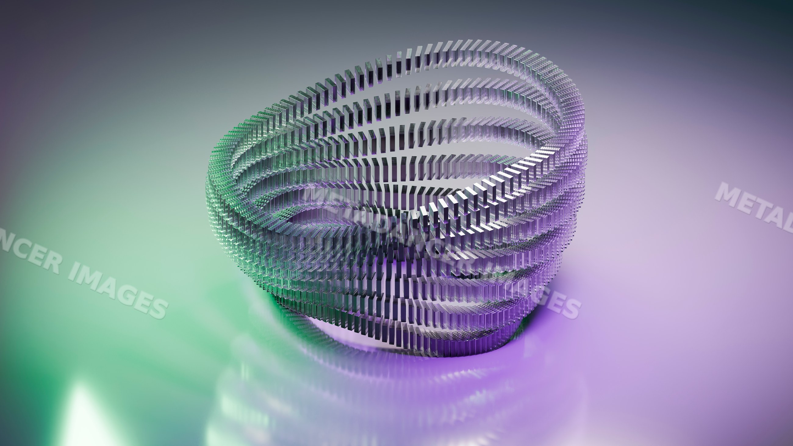Abstract 3d metallic spiral sculpture with colorful gradient