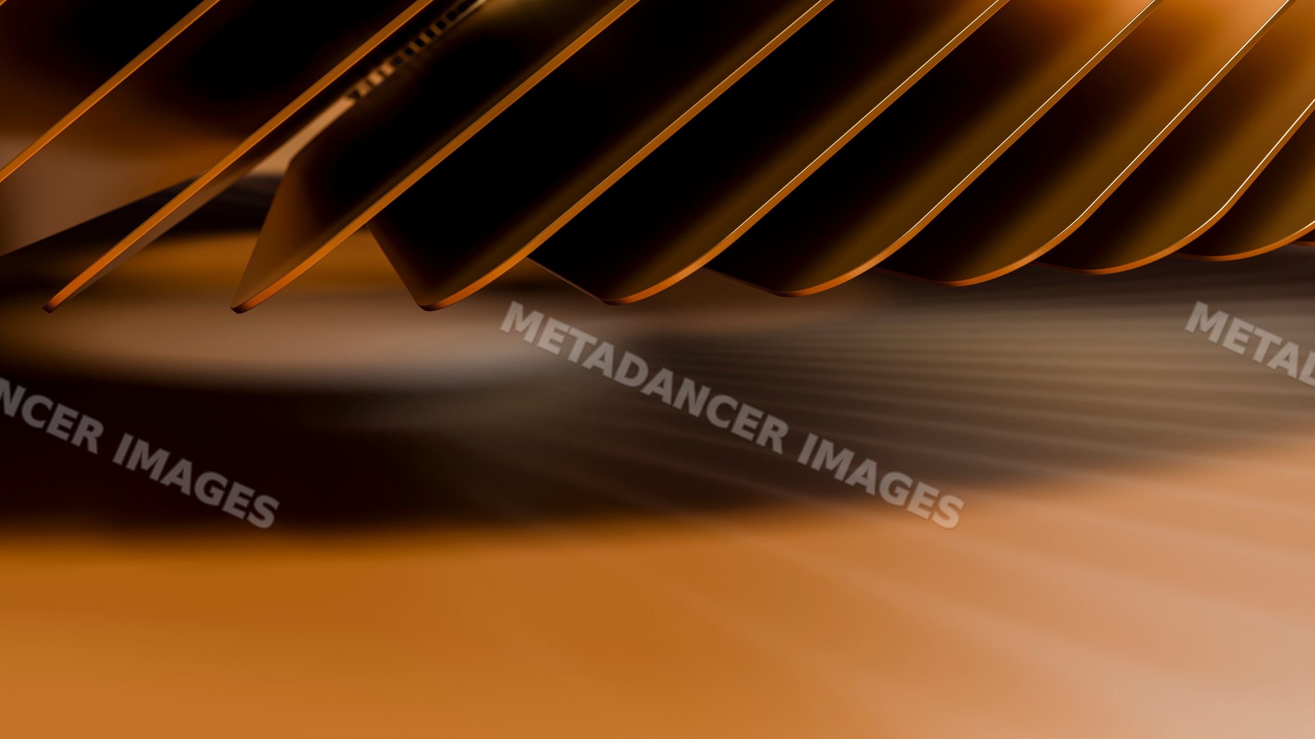 Closeup of abstract golden metallic blades and gear pattern