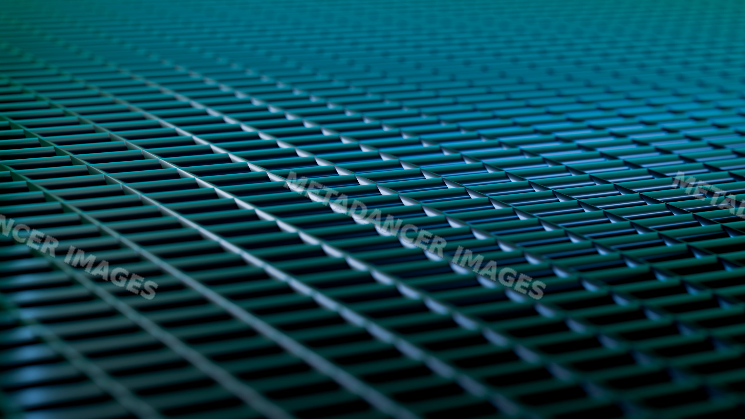 Blue metal grid pattern forming a repeating geometric design