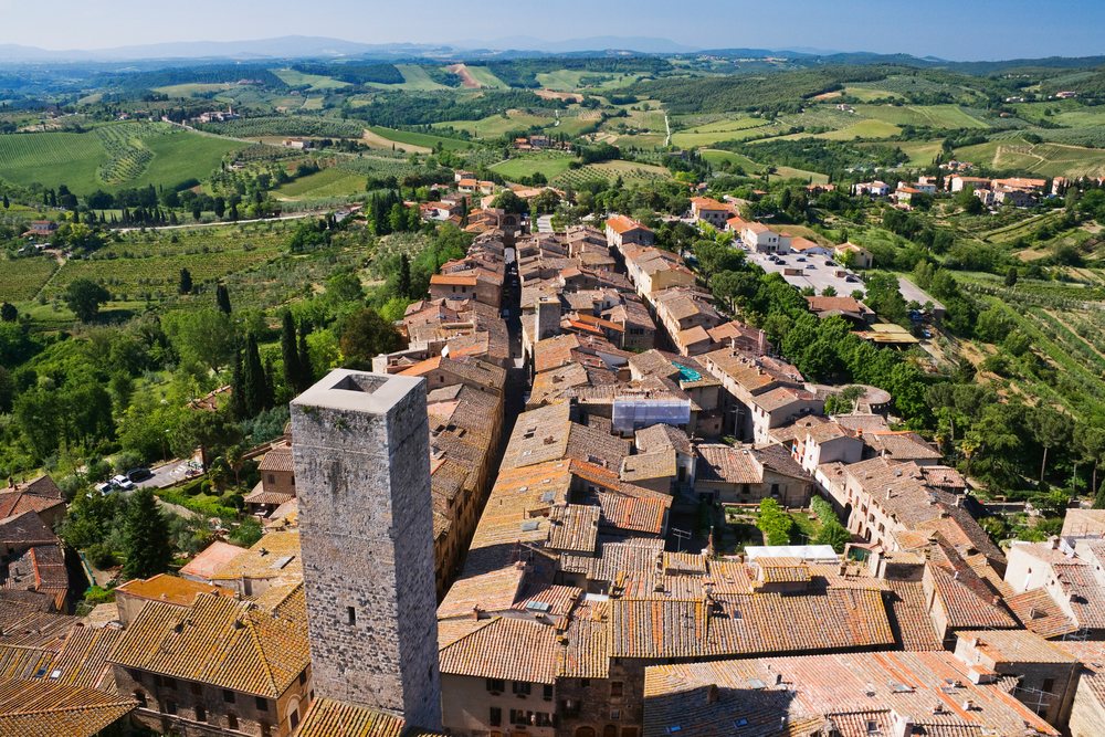 Aerial view of san gimignano town with towers italy