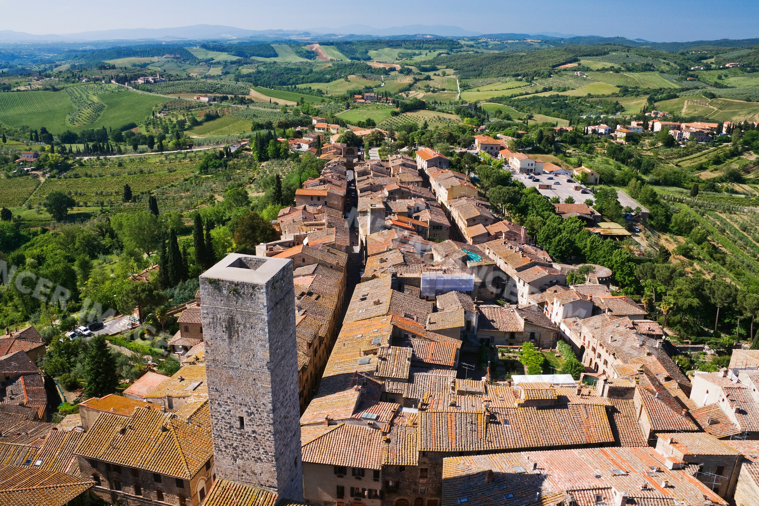Aerial view of san gimignano town with towers italy