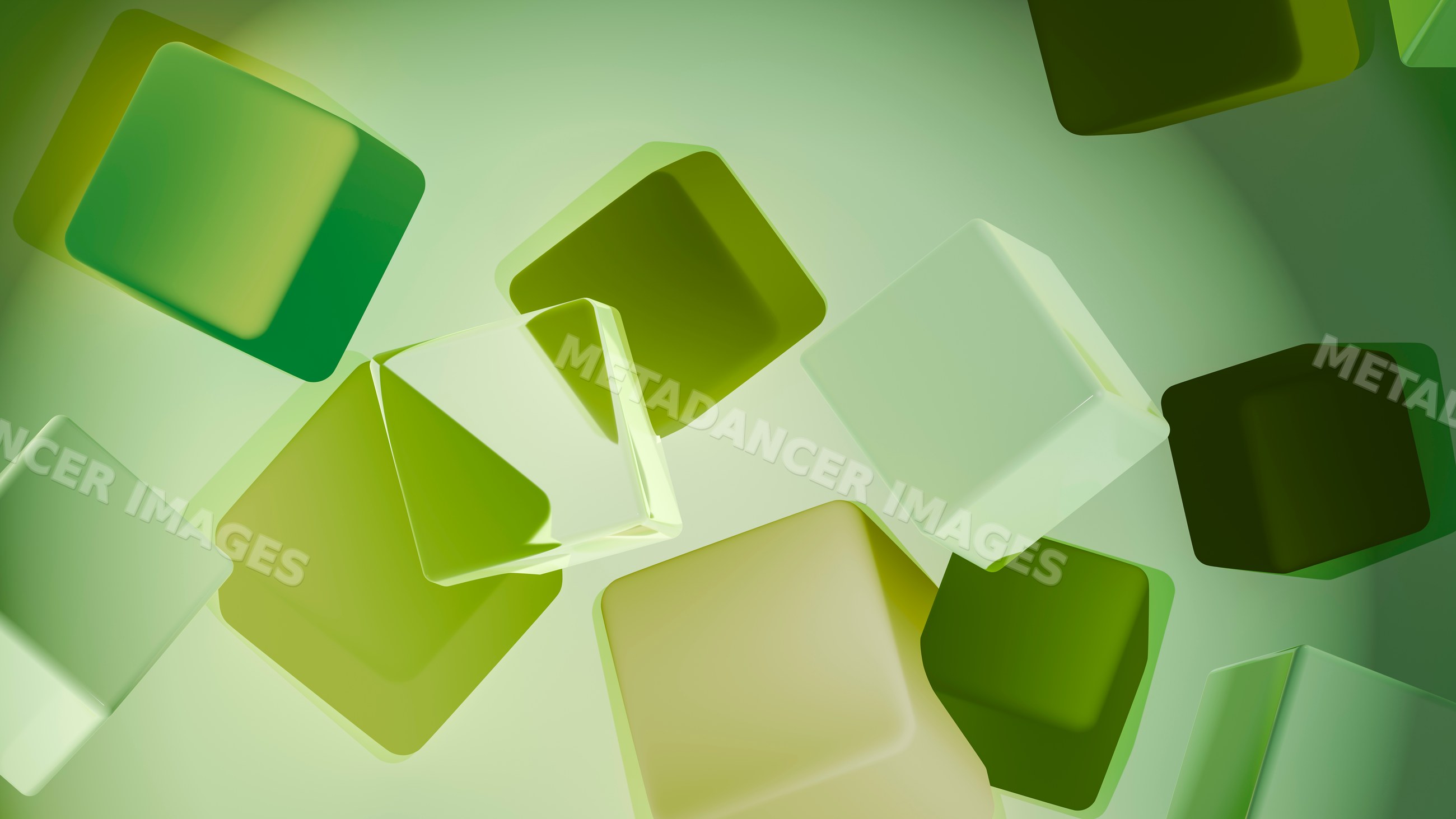 Floating green 3d cubes in abstract digital illustration