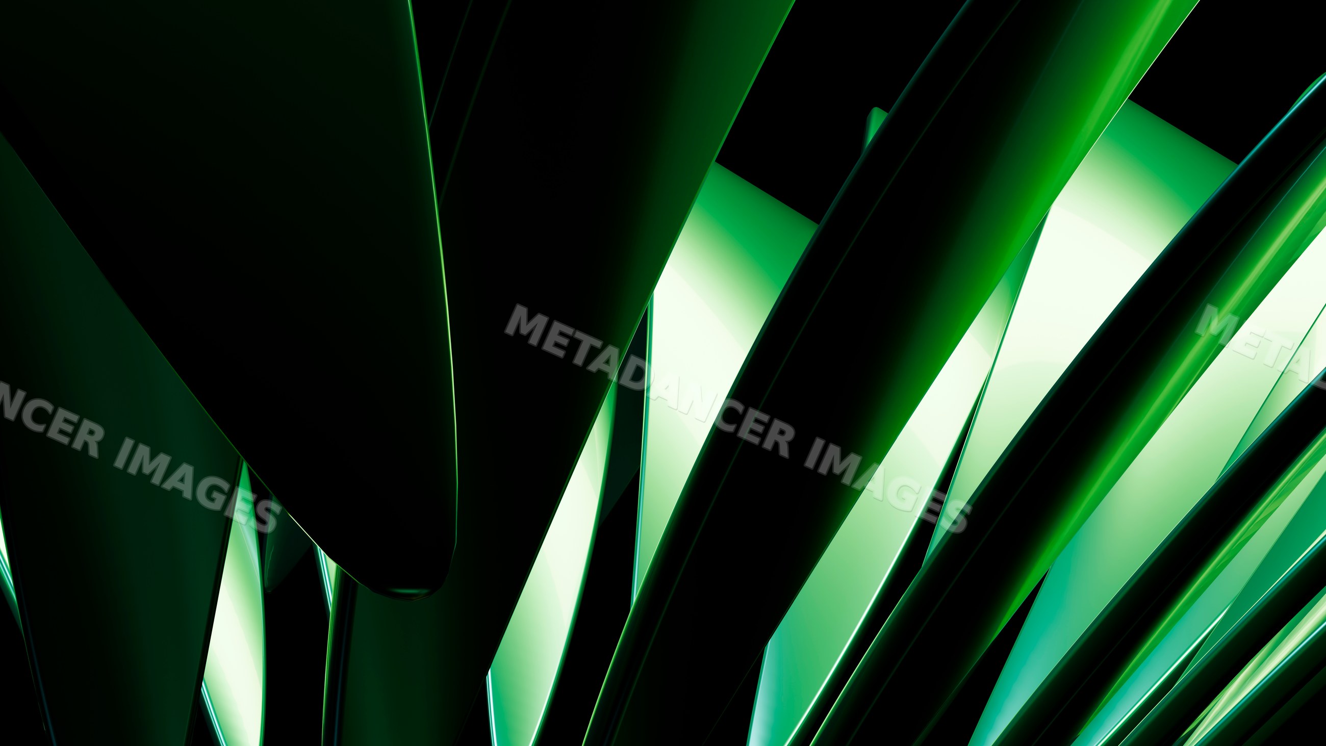 Abstract green shiny curved shapes digital illustration background
