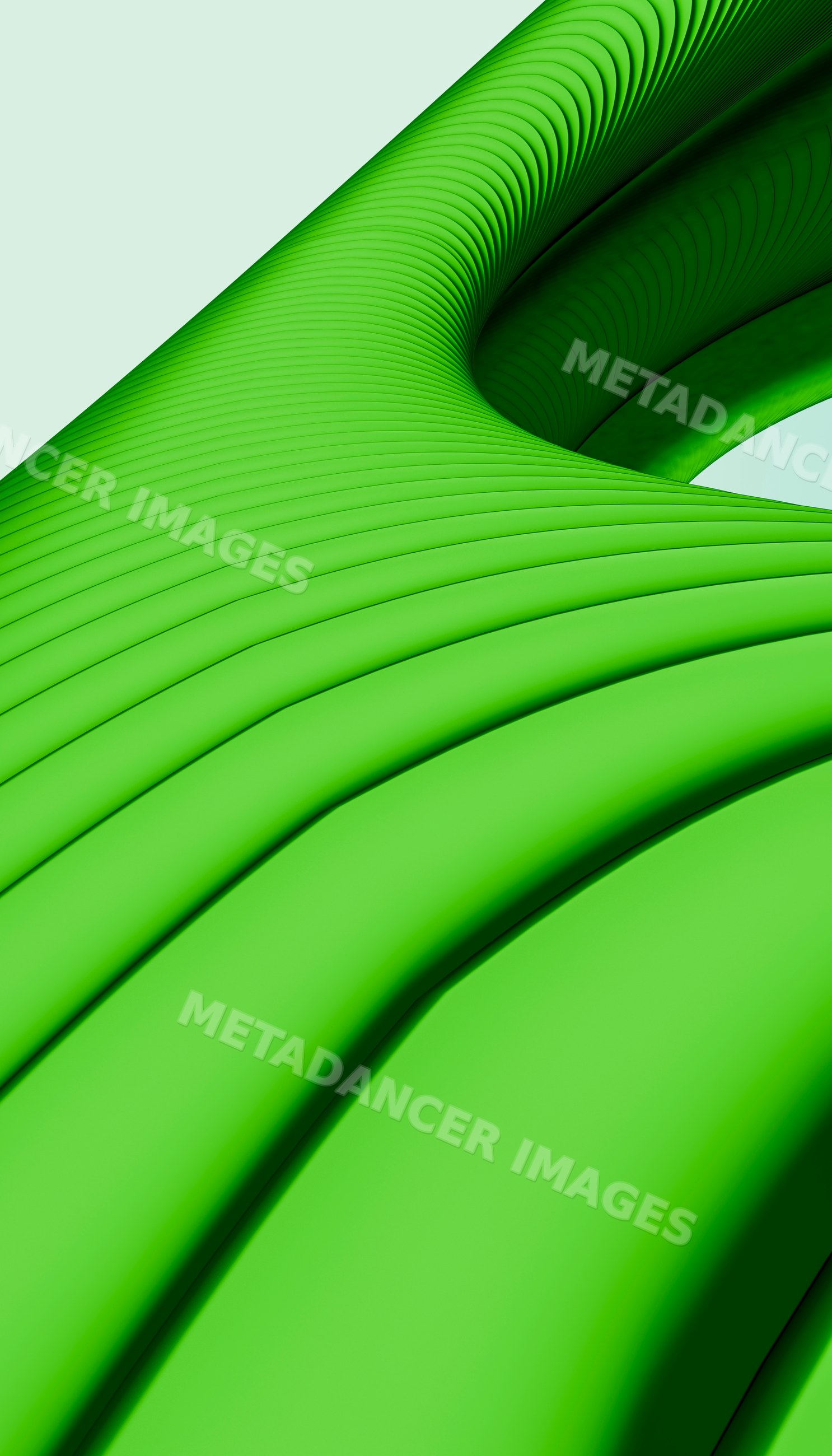 Curved green abstract smooth structure with flowing lines