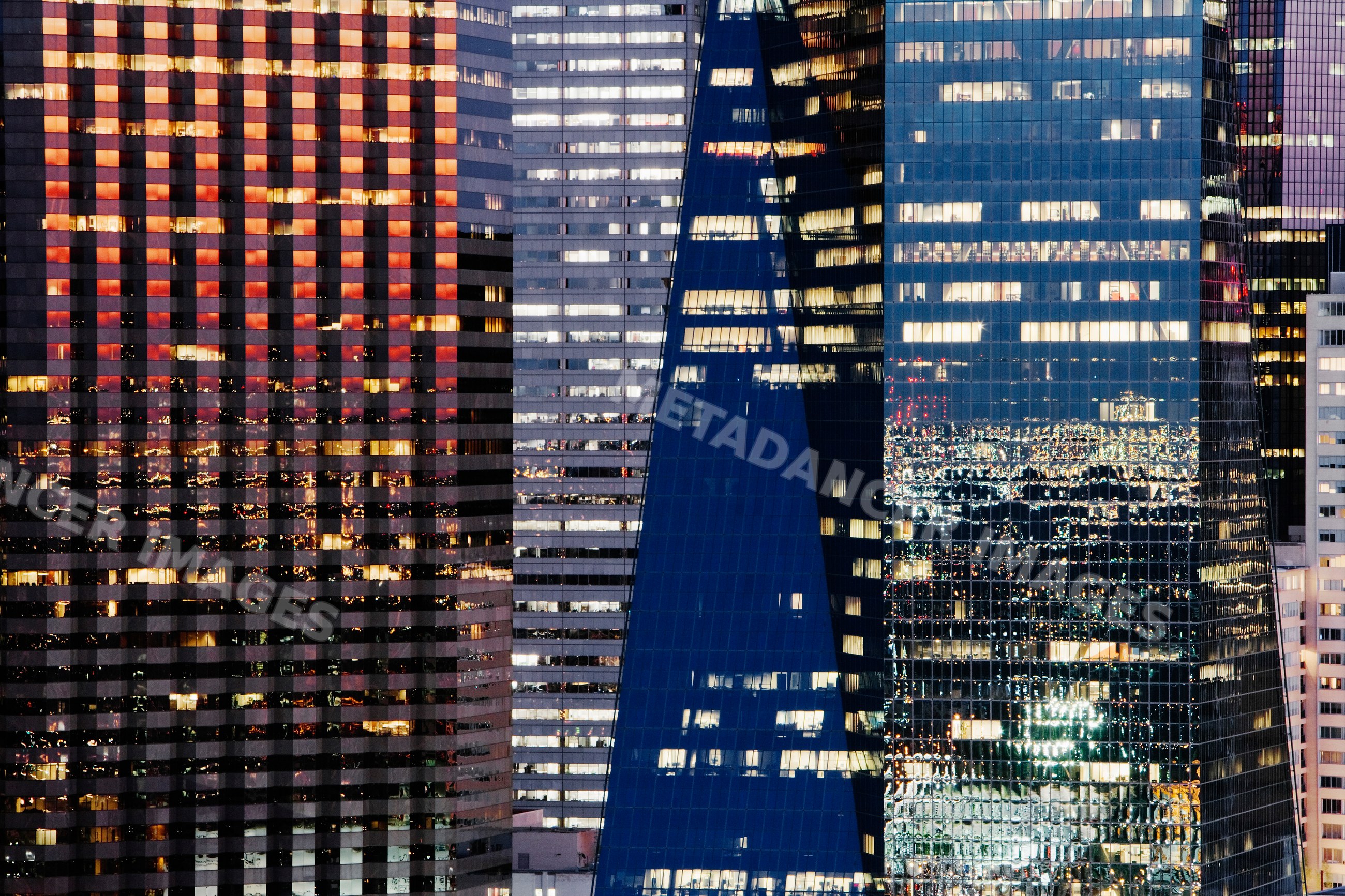 Office buildings illuminated at night in downtown dallas, texas