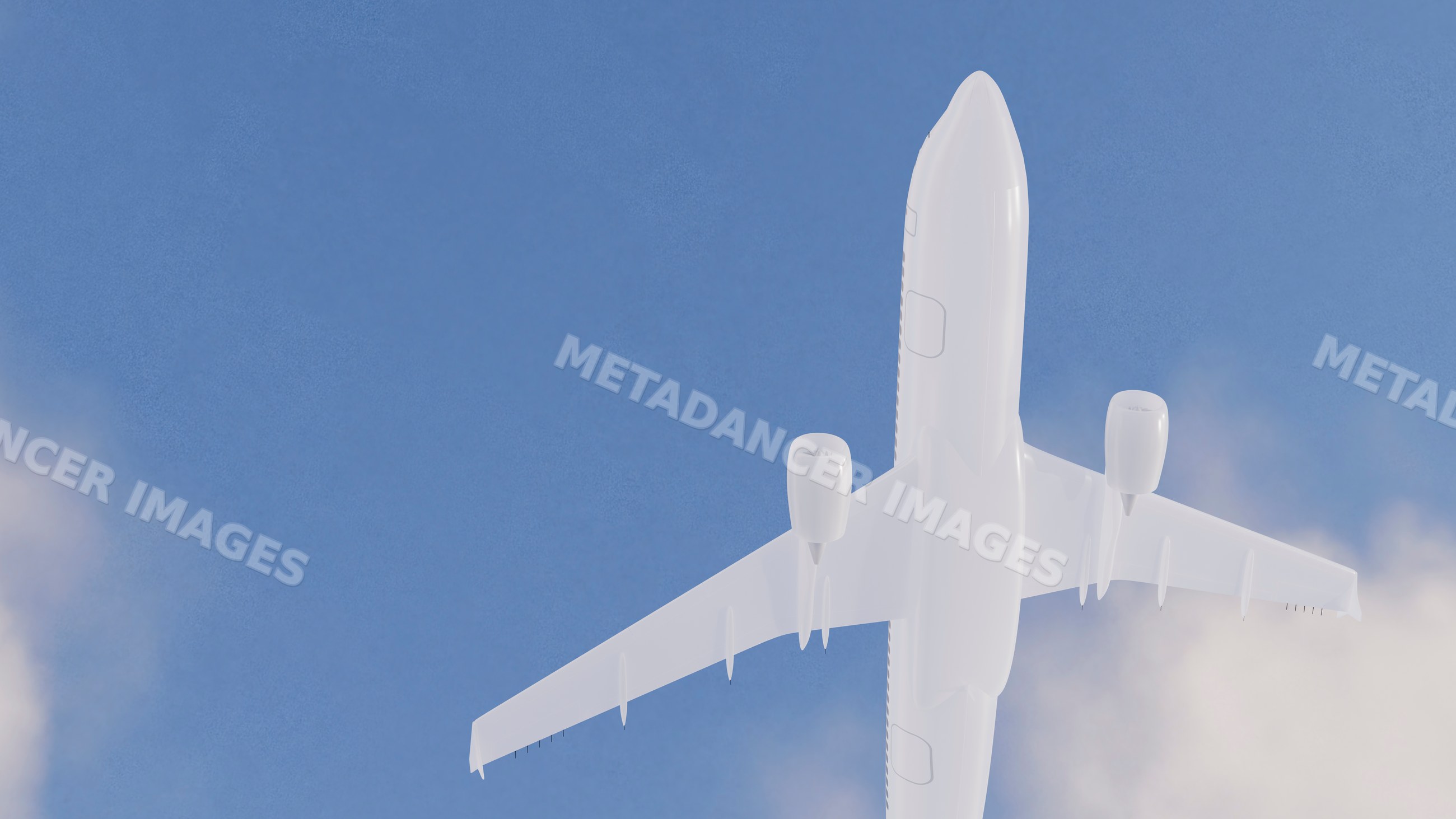 White commercial airplane flying in clear blue sky