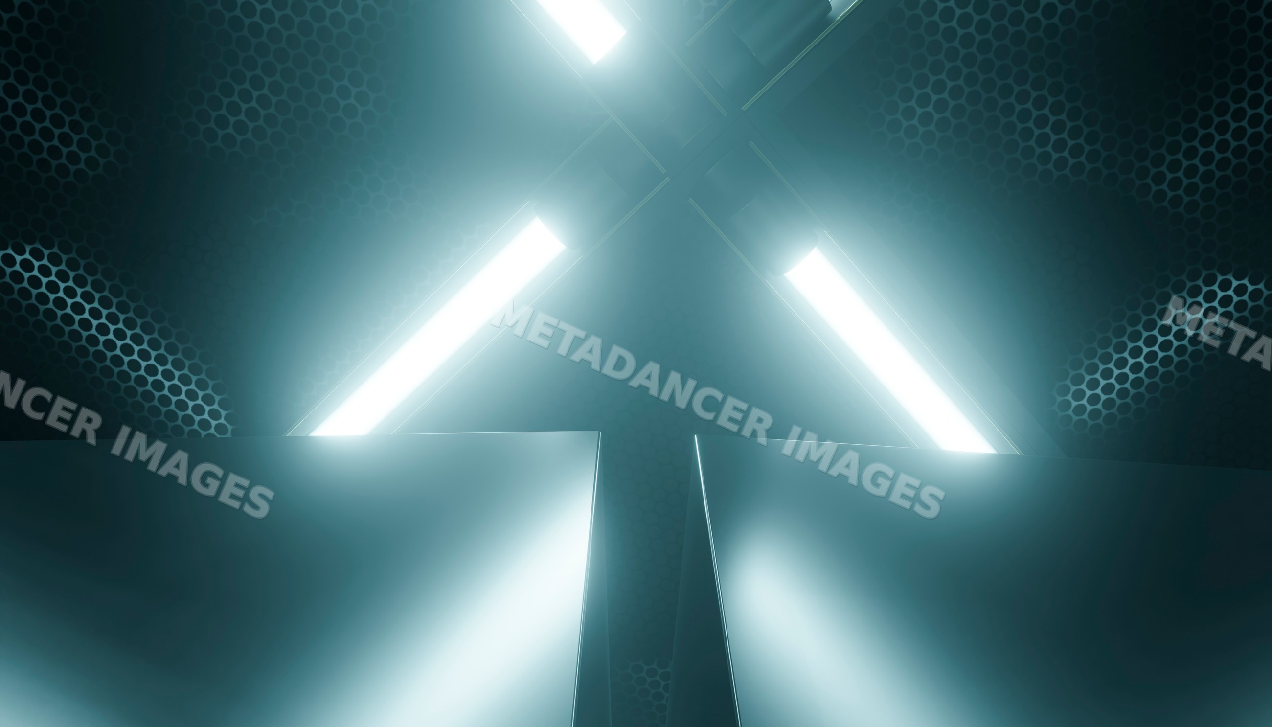 Server racks with glowing cooling lights in data center