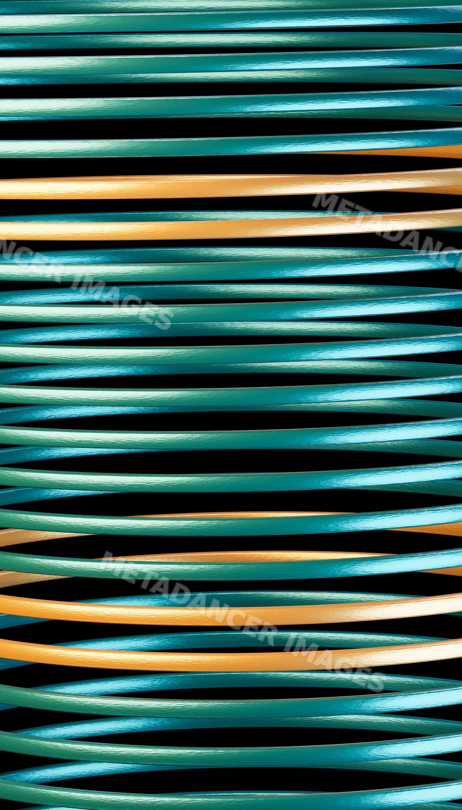 Coiled blue and orange electrical cables pattern on black background