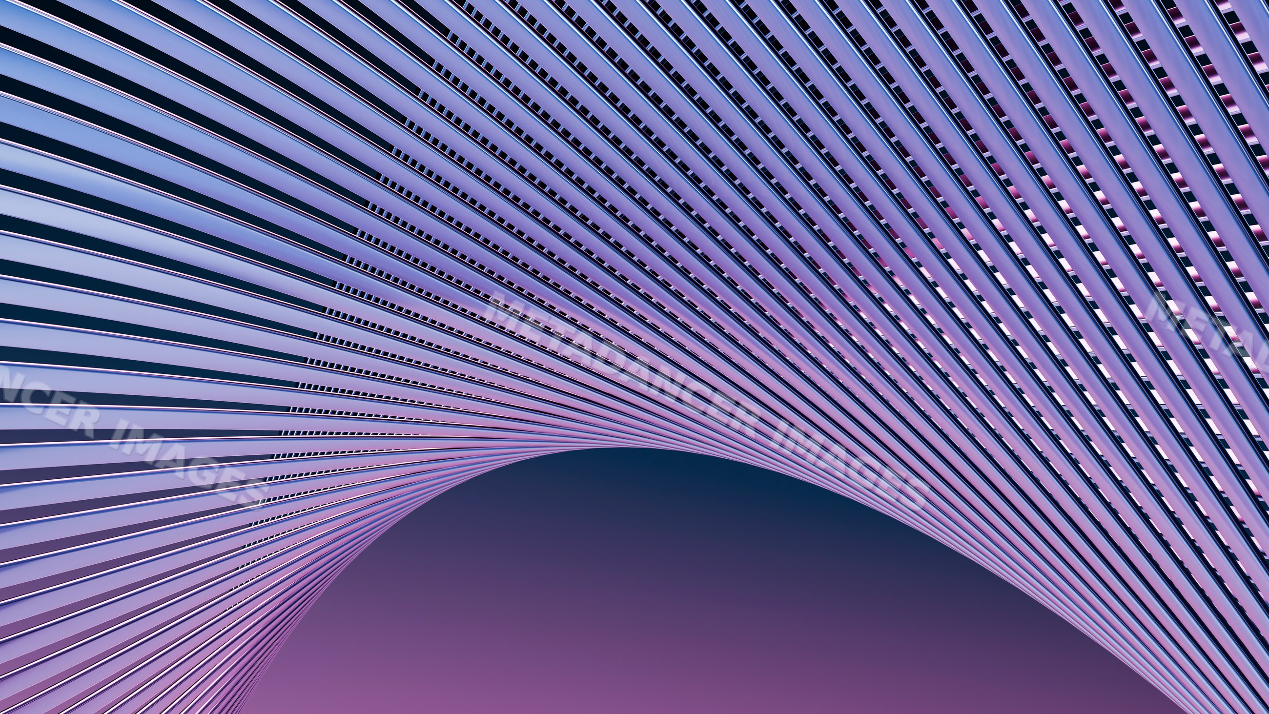 Abstract curved parallel line structure with purple gradient