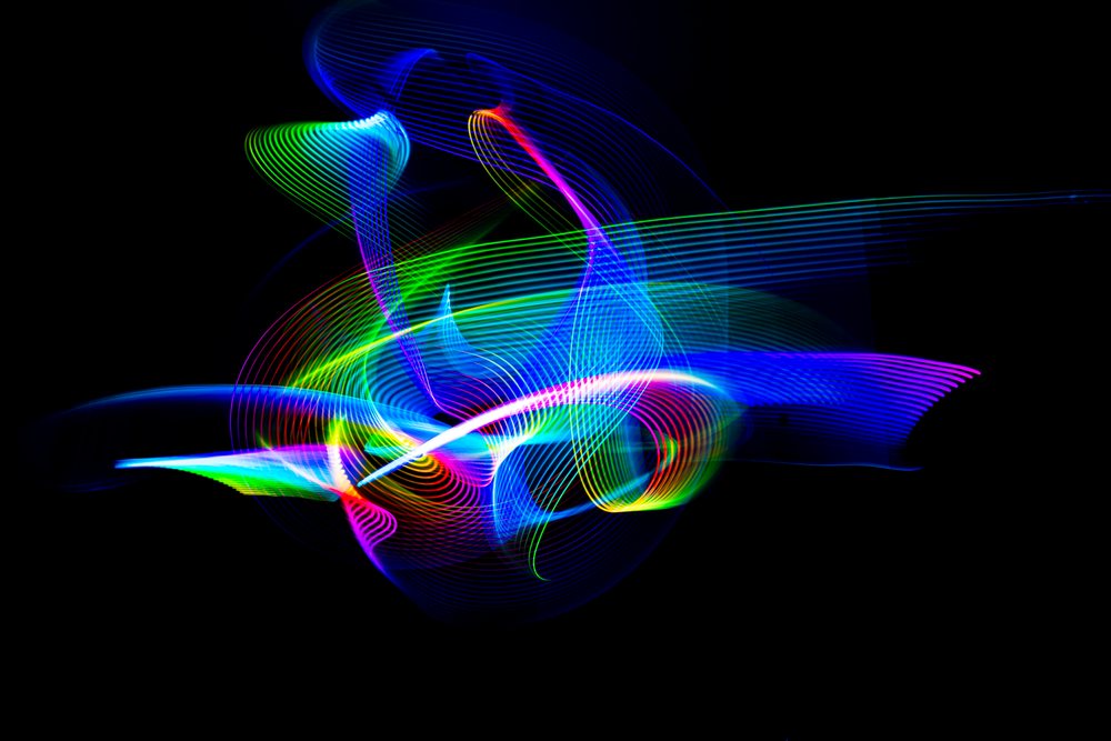 Colorful led light painting with swirling abstract patterns