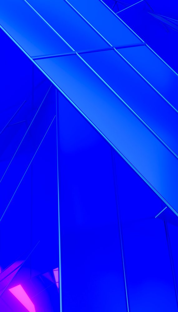 A digital rendering of intersecting blue geometric shapes with neon