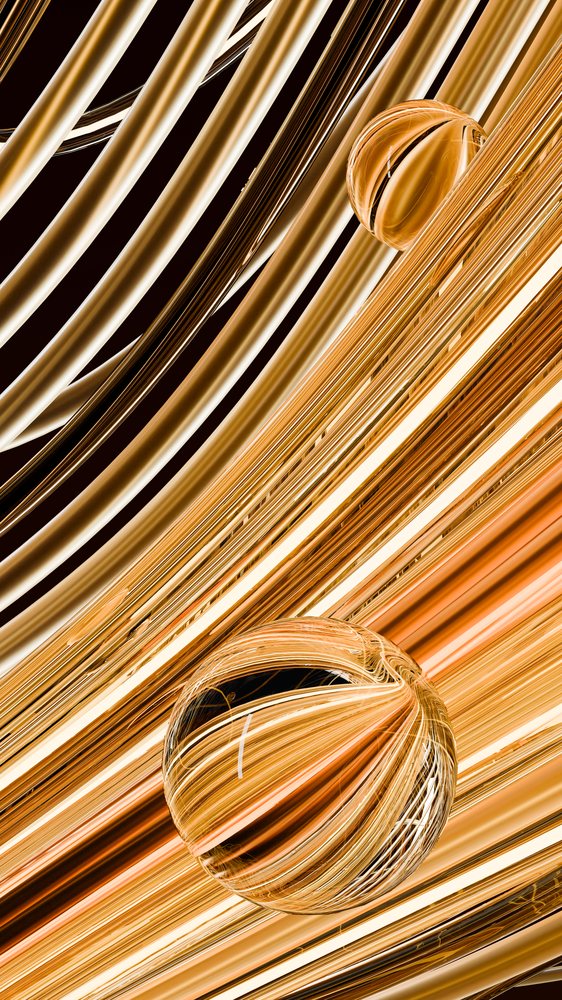 Abstract digital illustration with glowing golden lines and gold