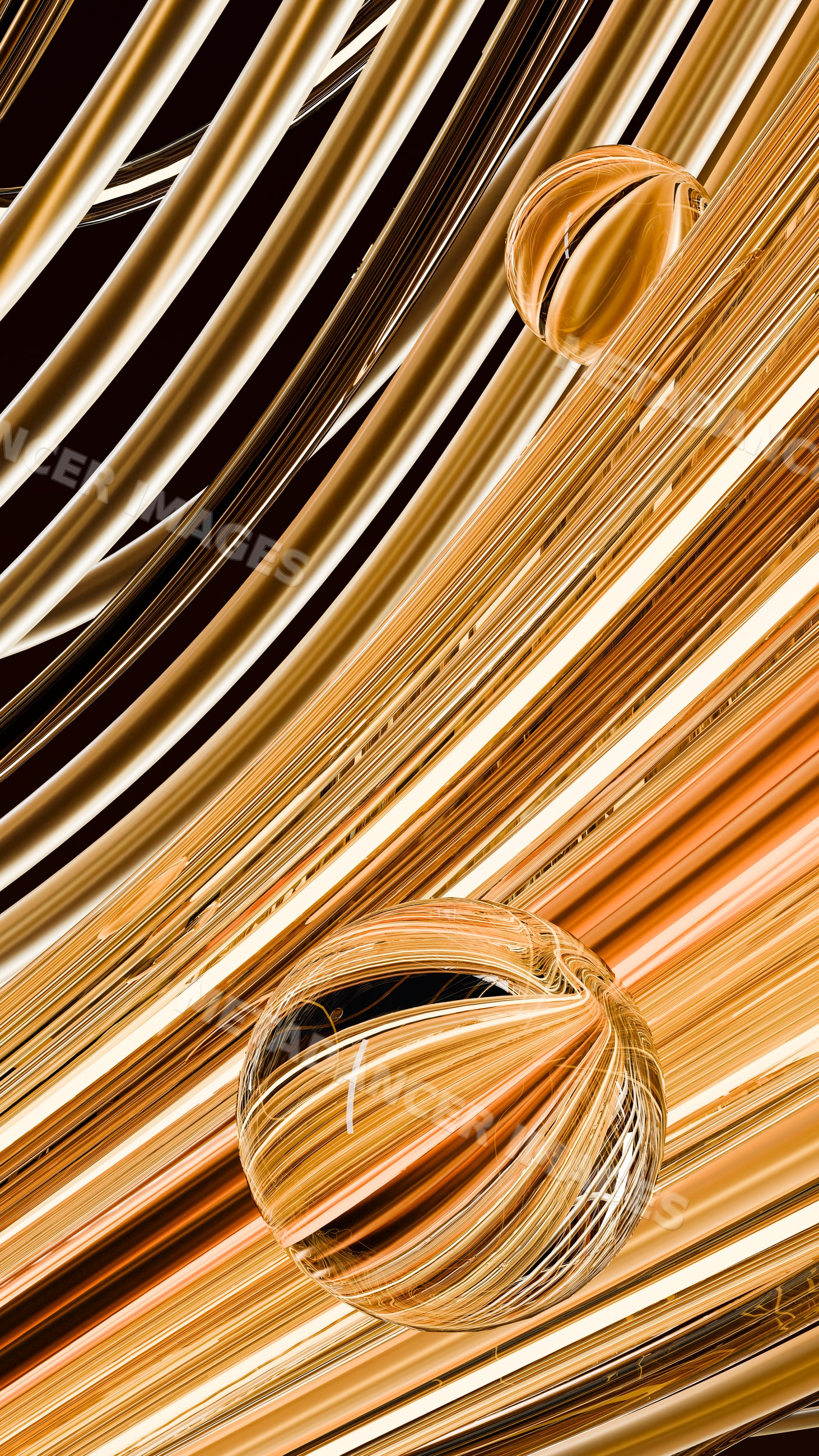 Abstract digital illustration with glowing golden lines and gold