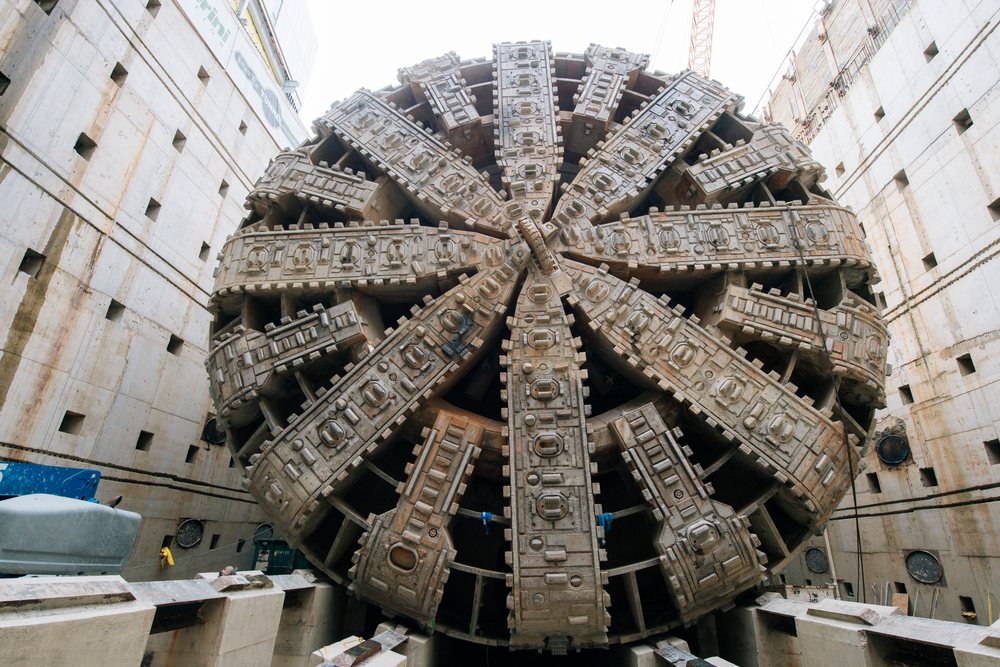 Tunnel boring machine drilling tunnels in a construction shaft