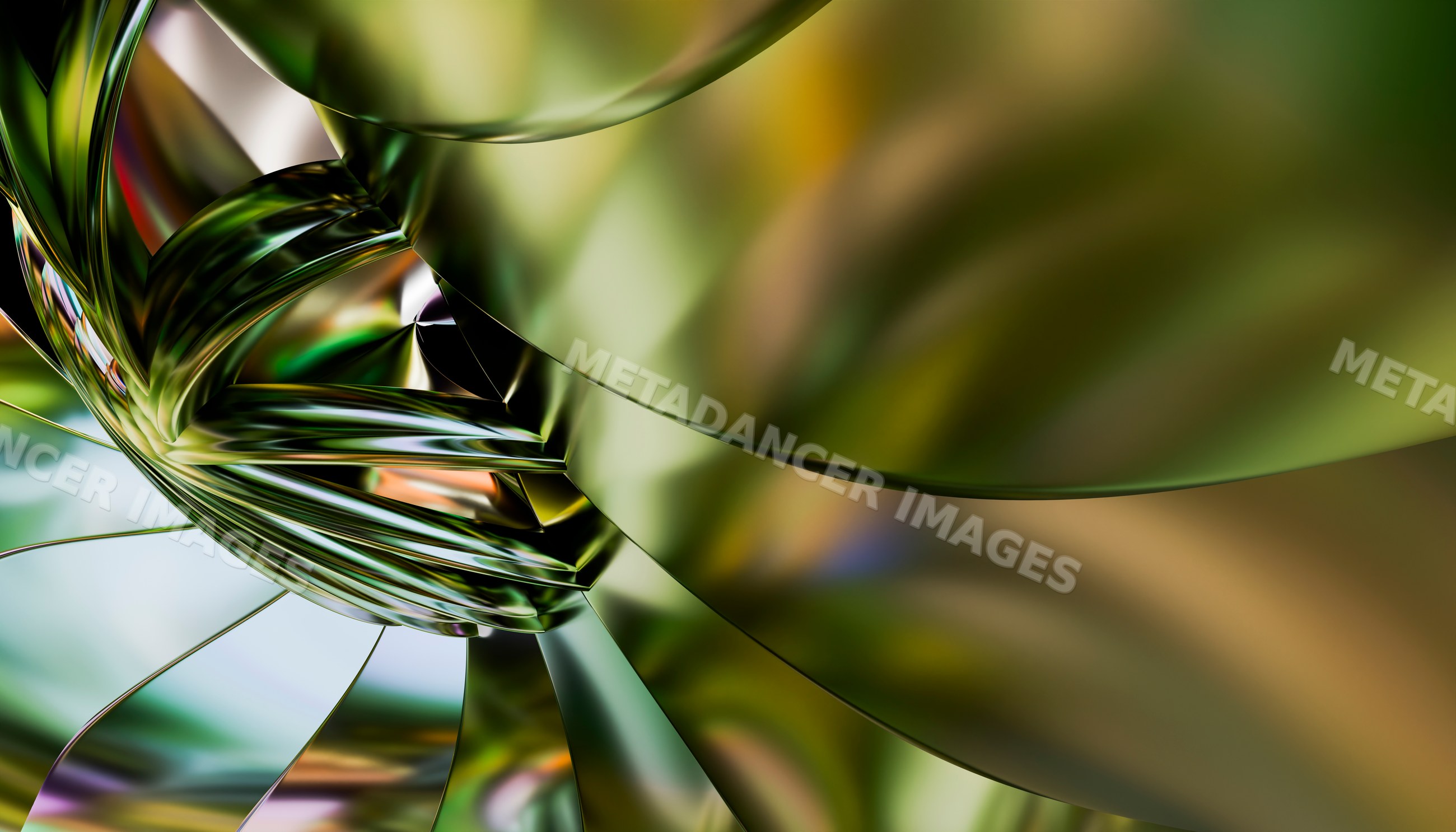 Abstract metallic shapes with smooth reflective surfaces