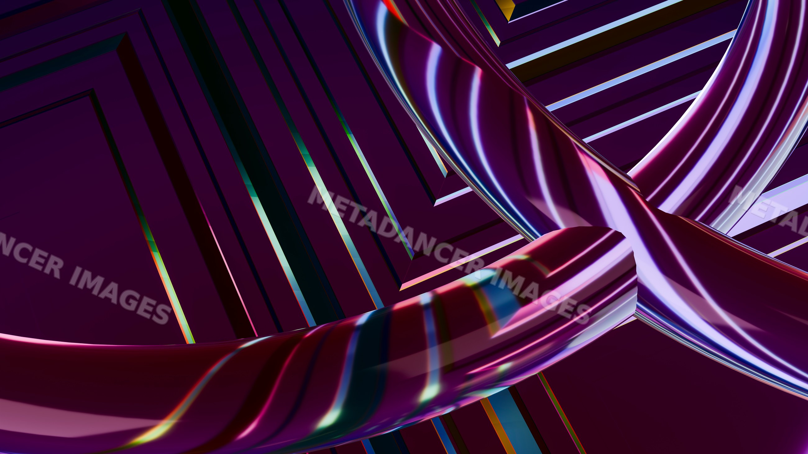 Abstract digital illustration of two large intertwined shiny purple