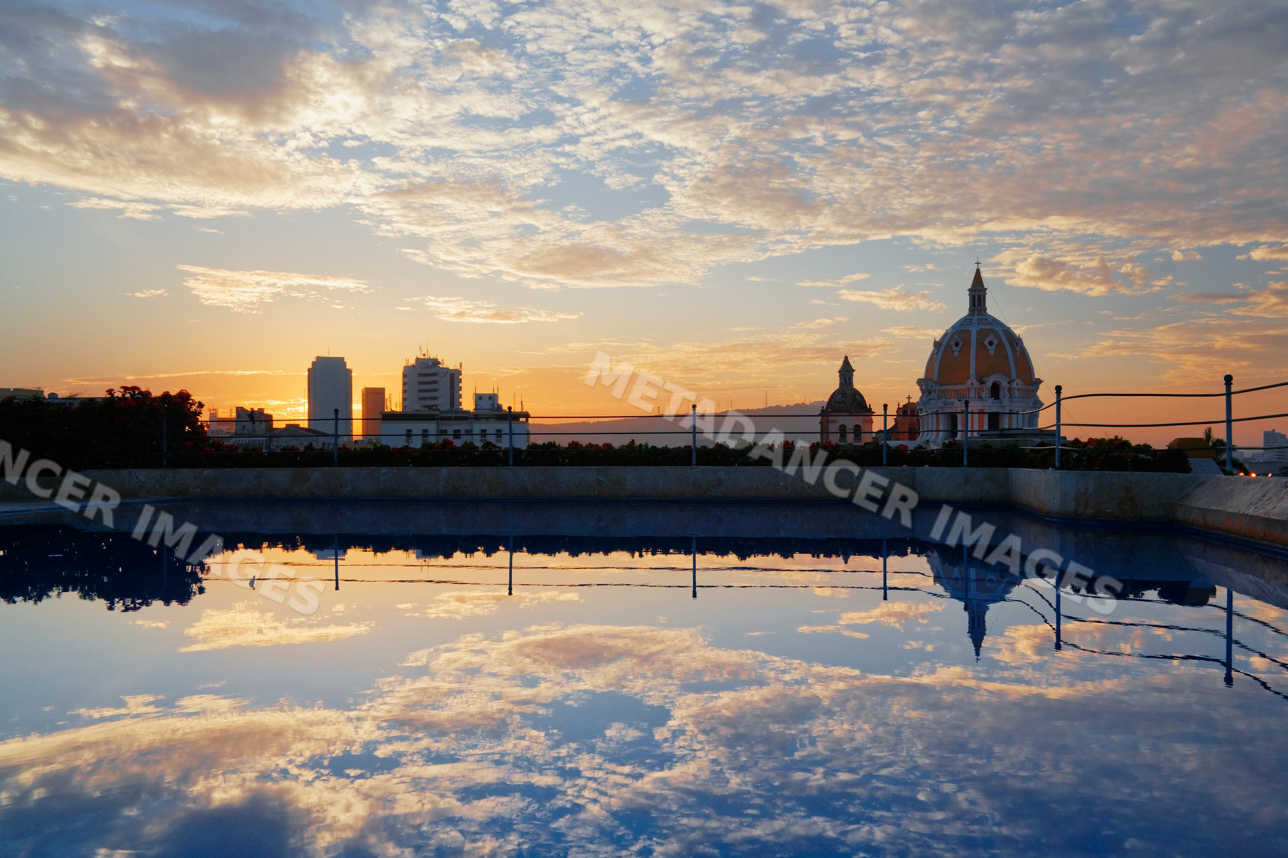 Iglesia de san pedro claver reflected at sunset colombia