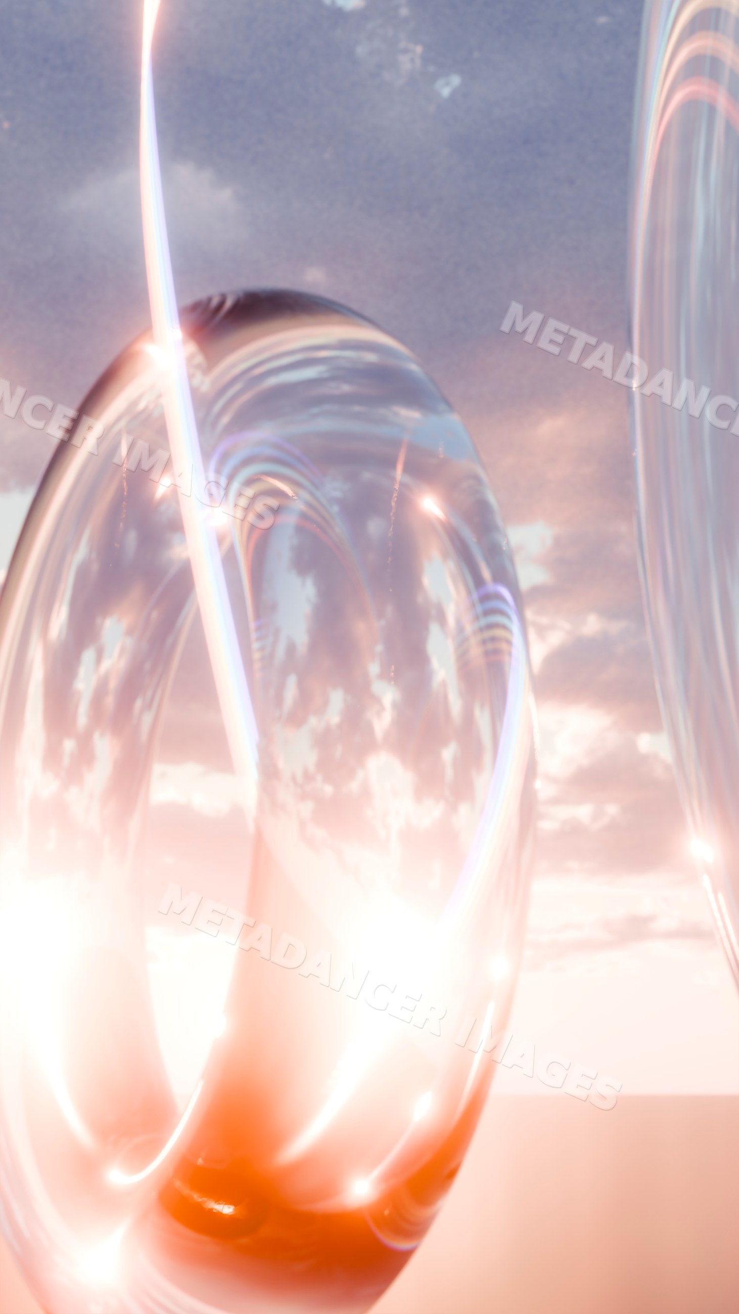 Abstract glass ring sculpture with light reflection in digital art