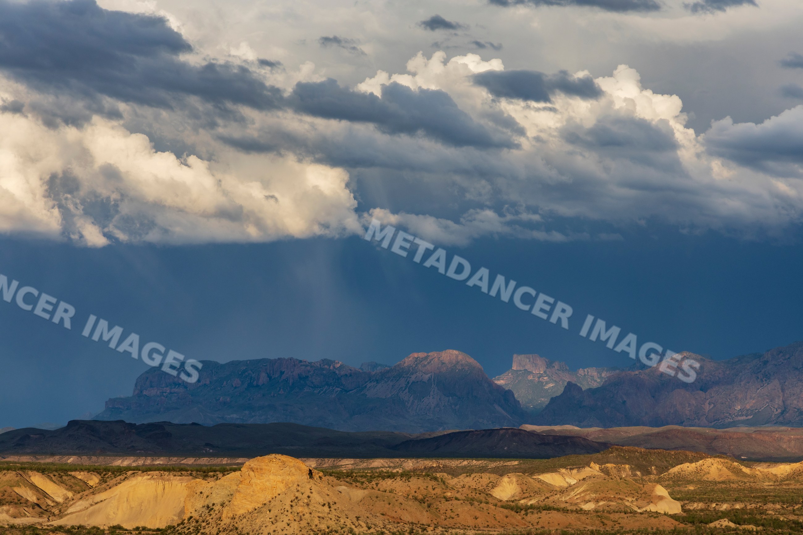 View of Chisos Mountains at Sunset over desert landscape