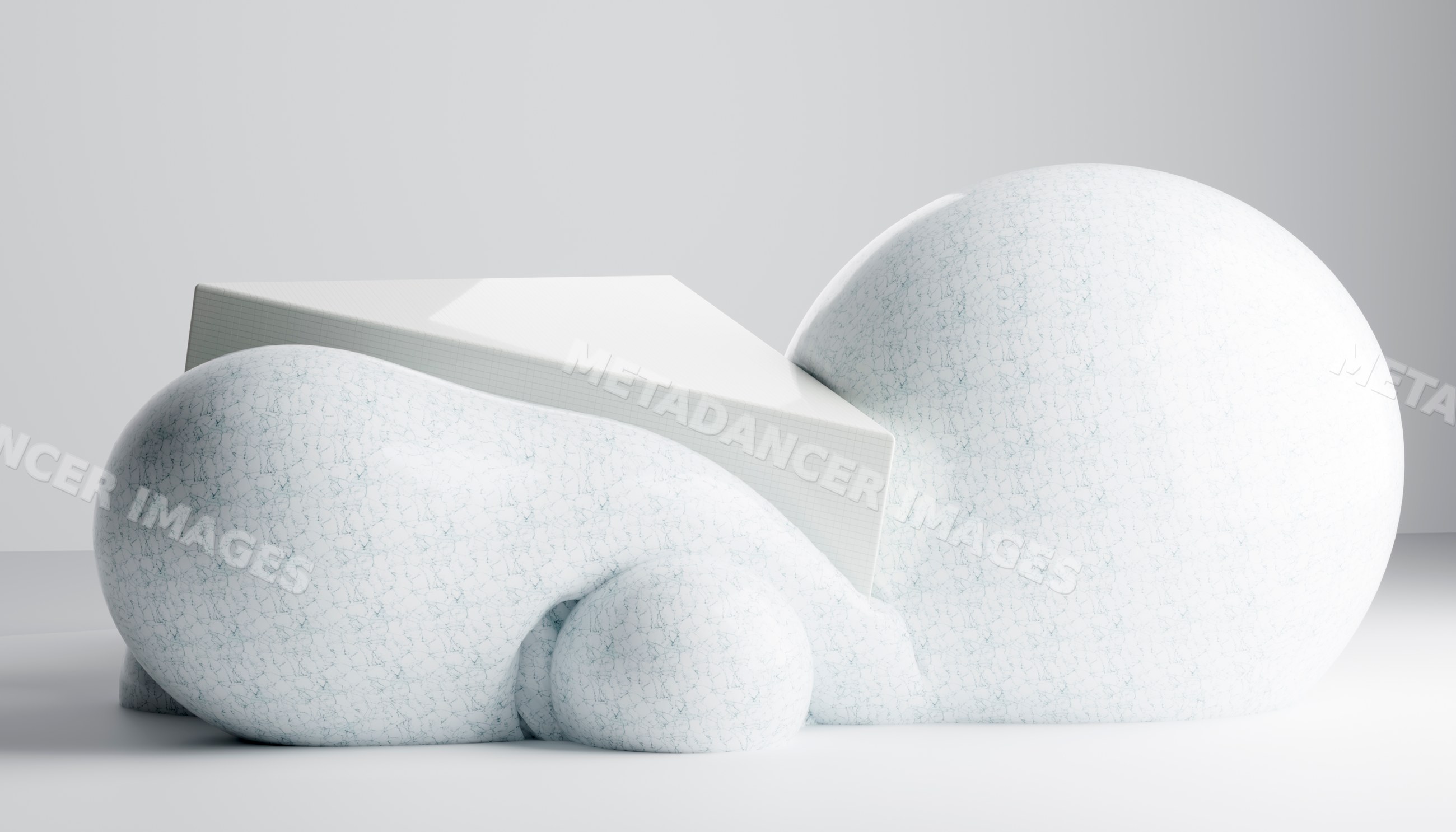 3d rendering of abstract white textured shapes including rounded forms
