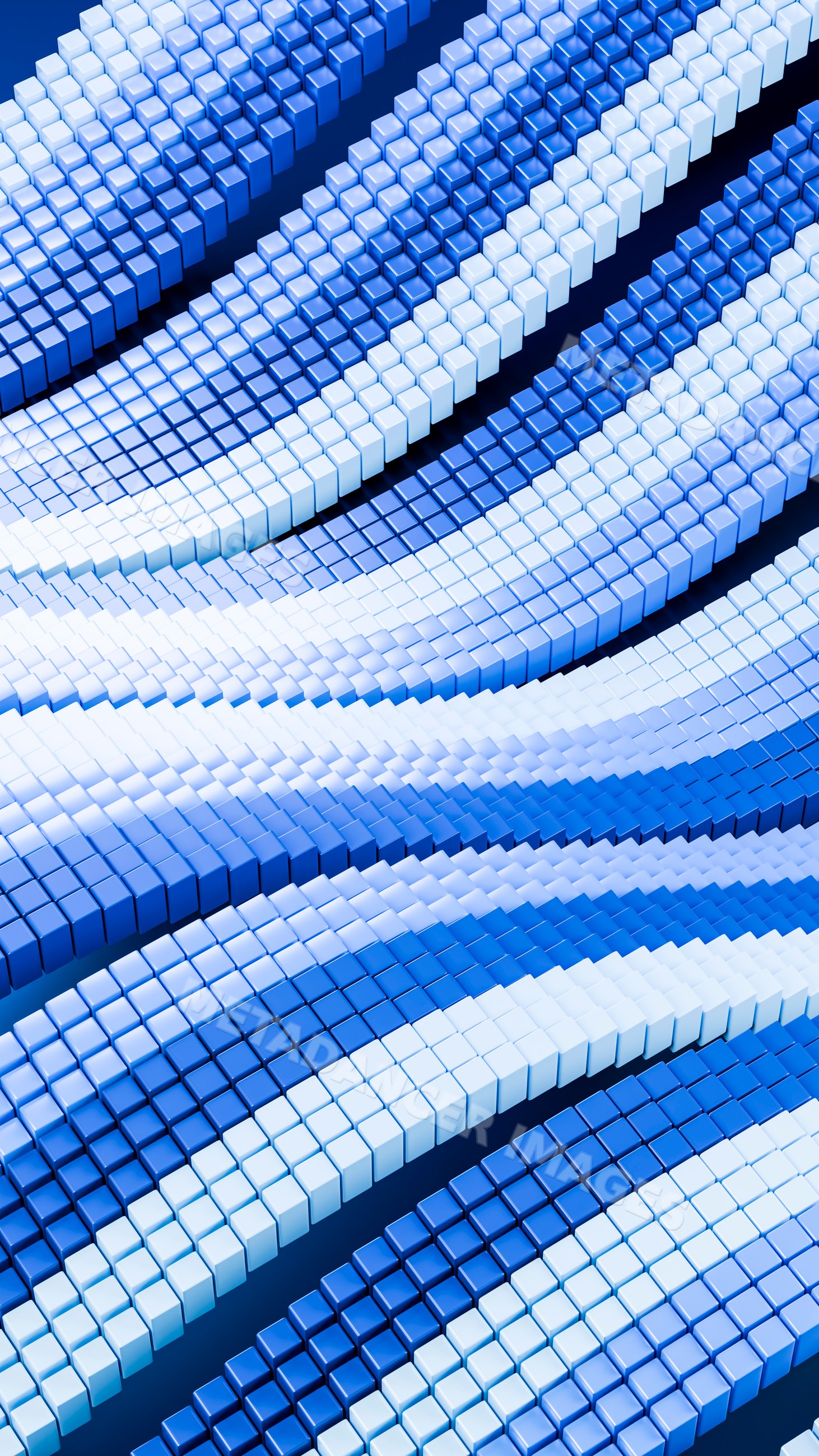 Curved wave pattern of blue 3d cubes in abstract digital illustration