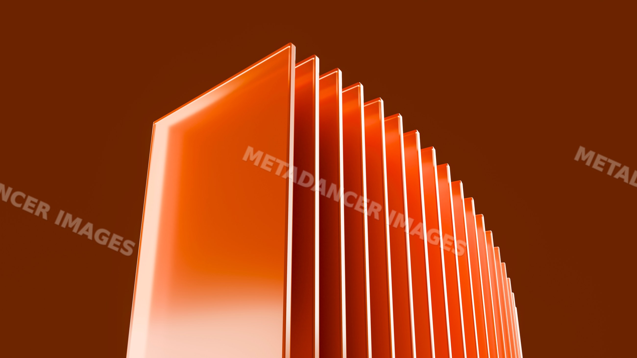 Stacked glossy orange rectangular panels in abstract geometric design