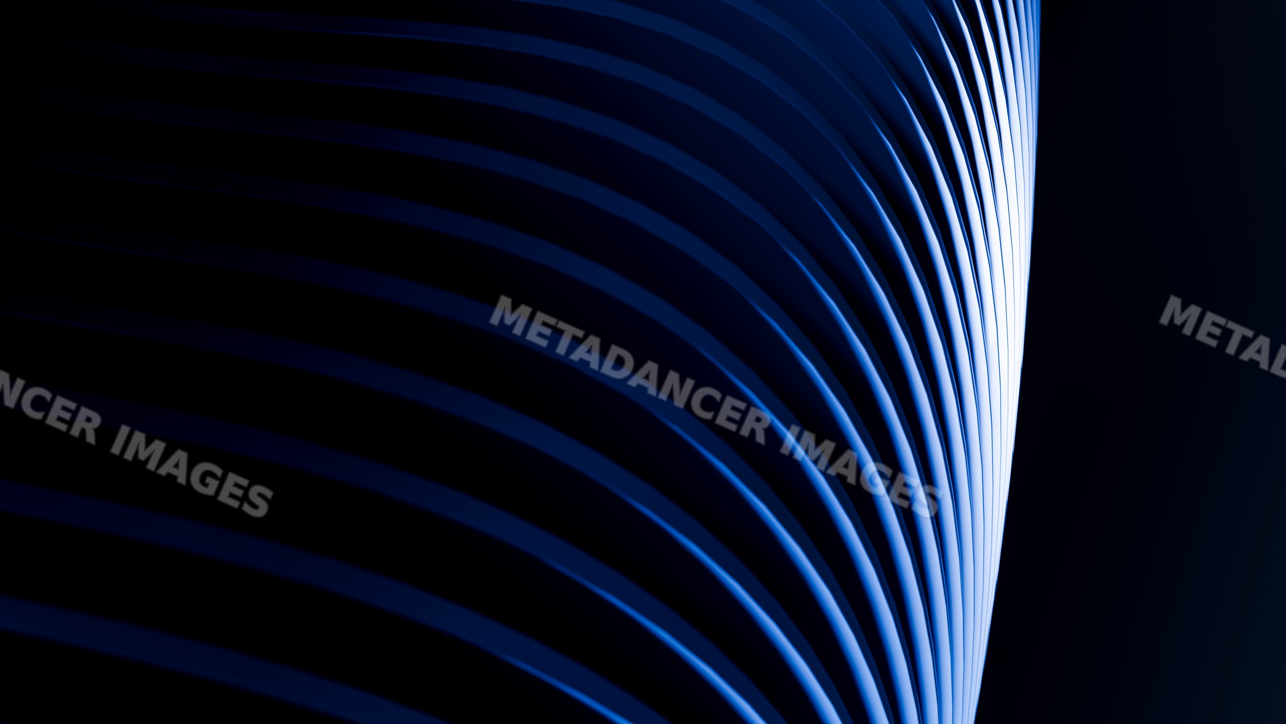 Abstract blue curved architectural sculpture with dynamic lighting