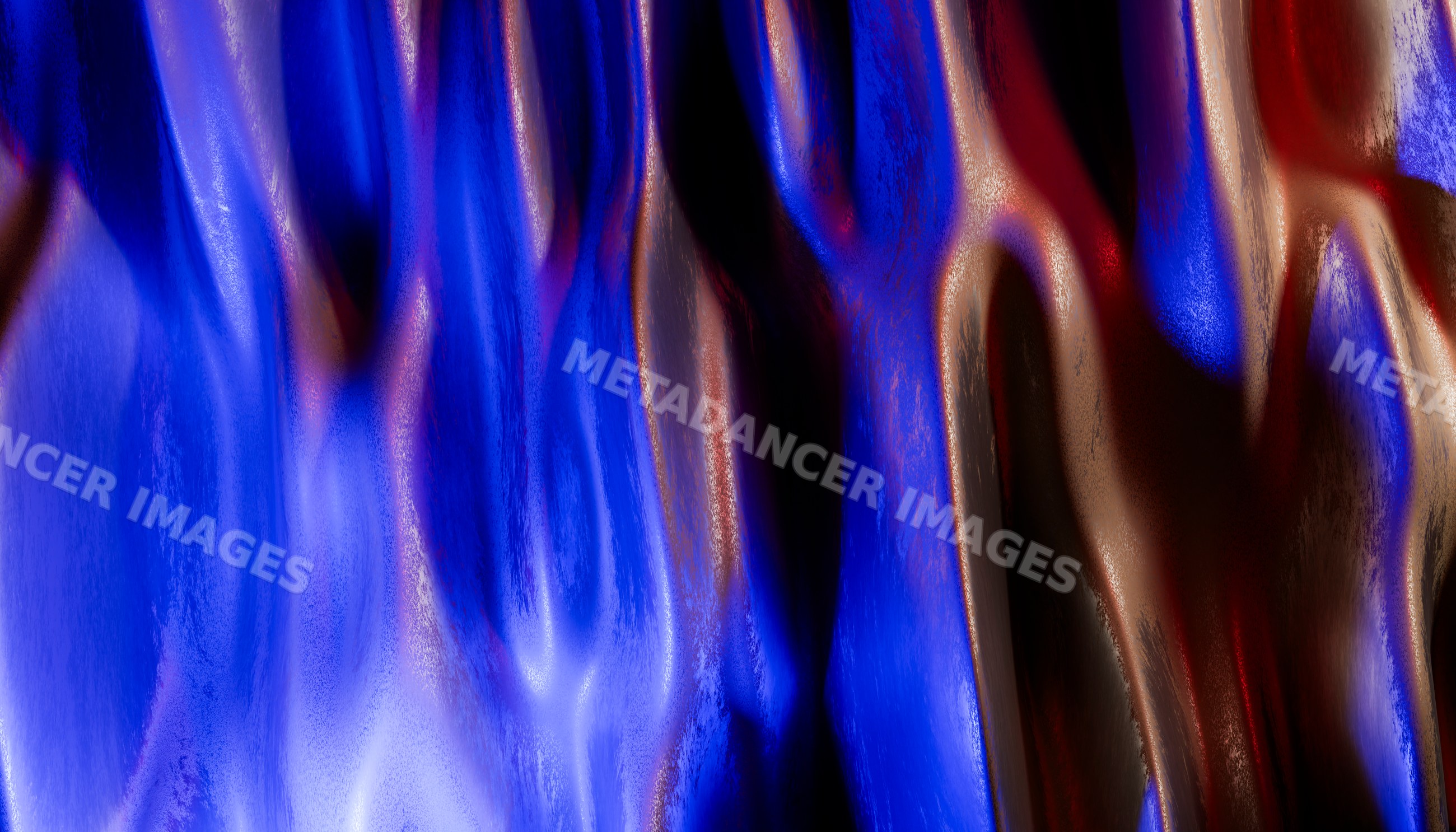 Glossy abstract surface with fluid blue and red textured waves