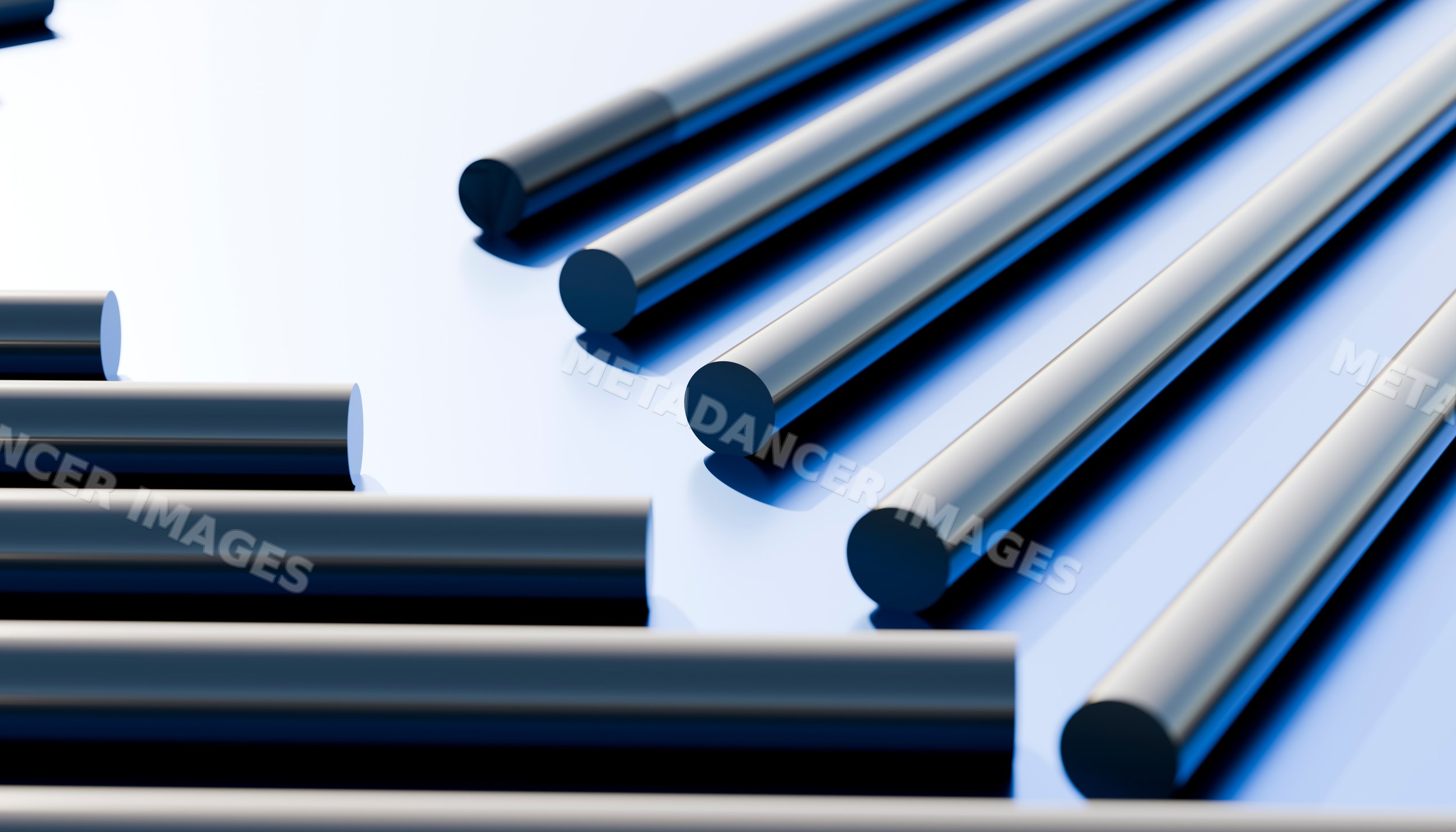 Metal rods arranged in parallel on reflective surface
