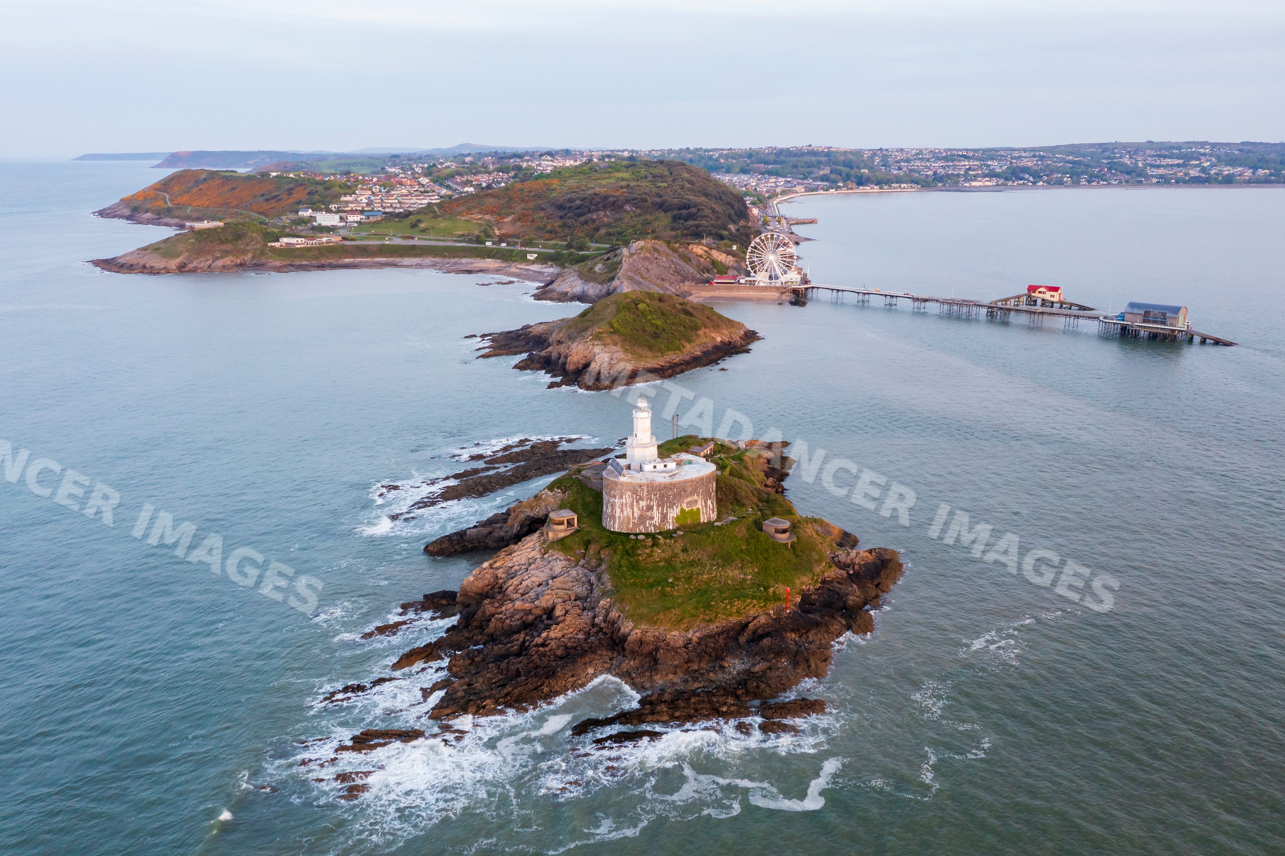 Mumbles lighthouse on rocky island