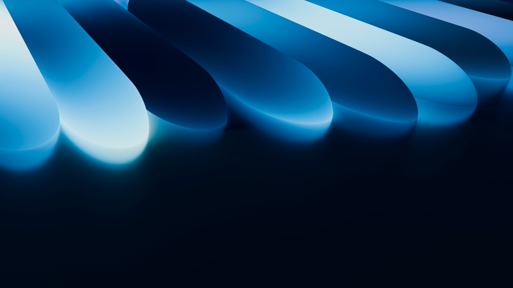 Abstract blue curved shapes with smooth gradient and reflections