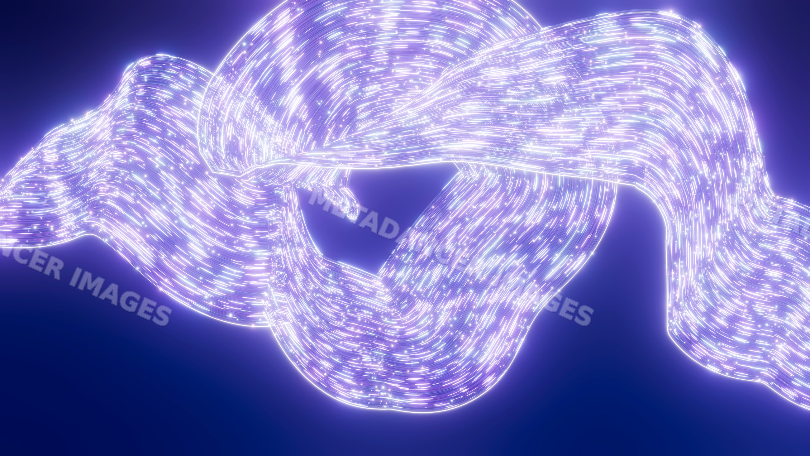 Glowing twisting ribbon of light trails in digital art