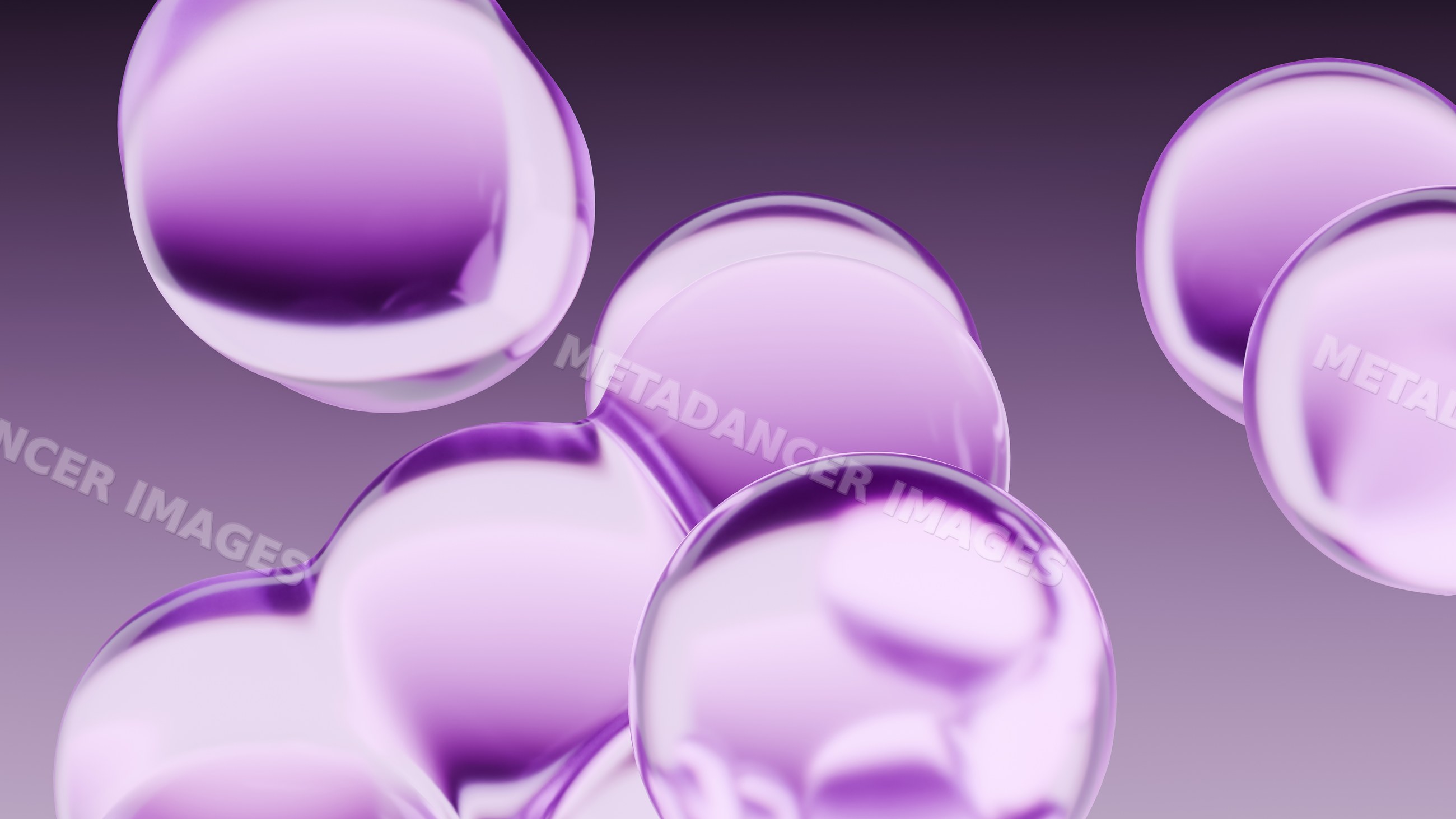Purple glossy bubbles floating in an abstract digital render